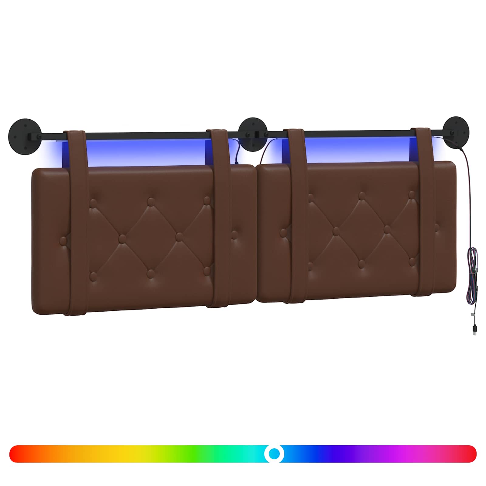 Tête de lit suspendue Avec lumière LED Marron Simili cuir - XIOS