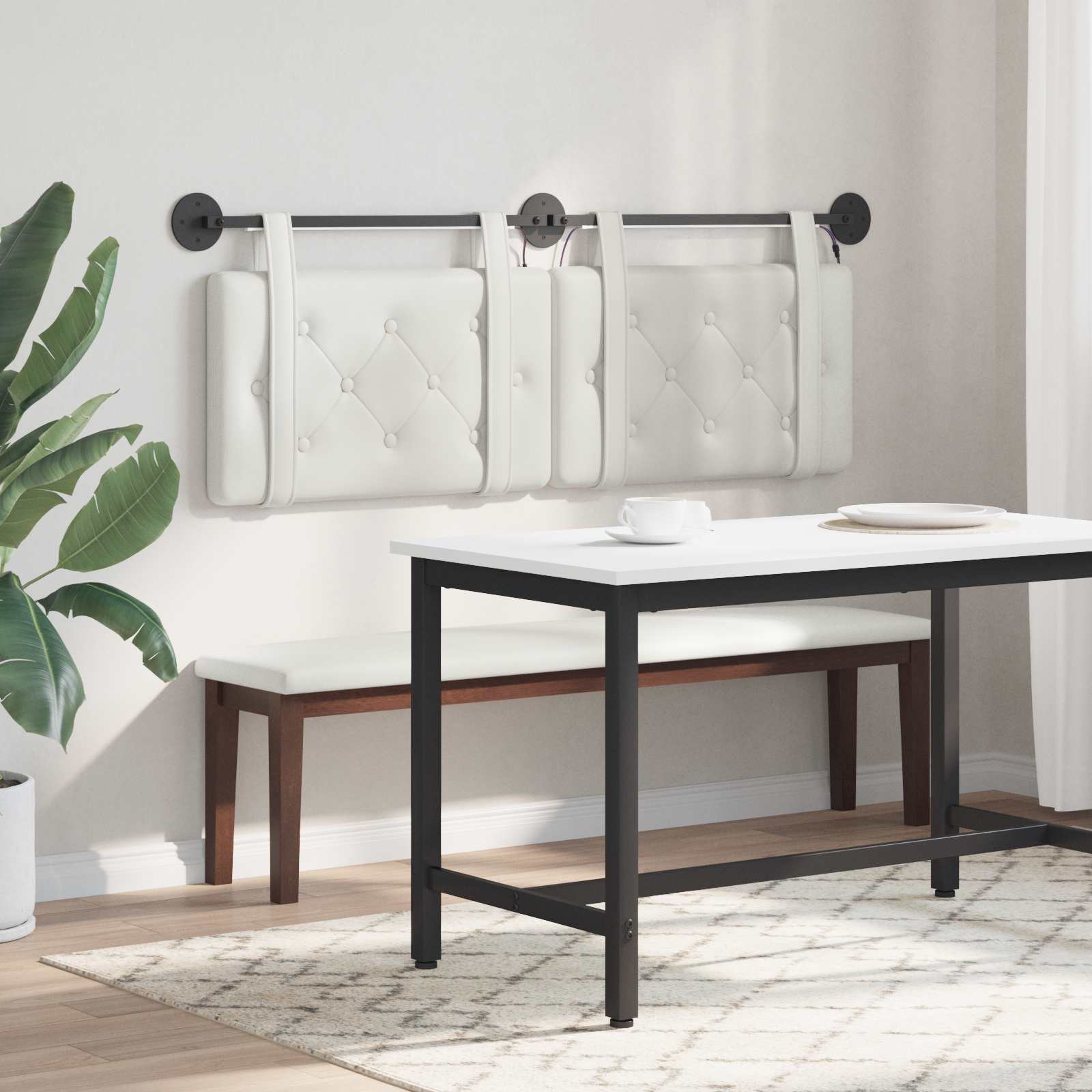 Tête de lit suspendue Avec lumière LED Blanc Simili cuir - XIOS