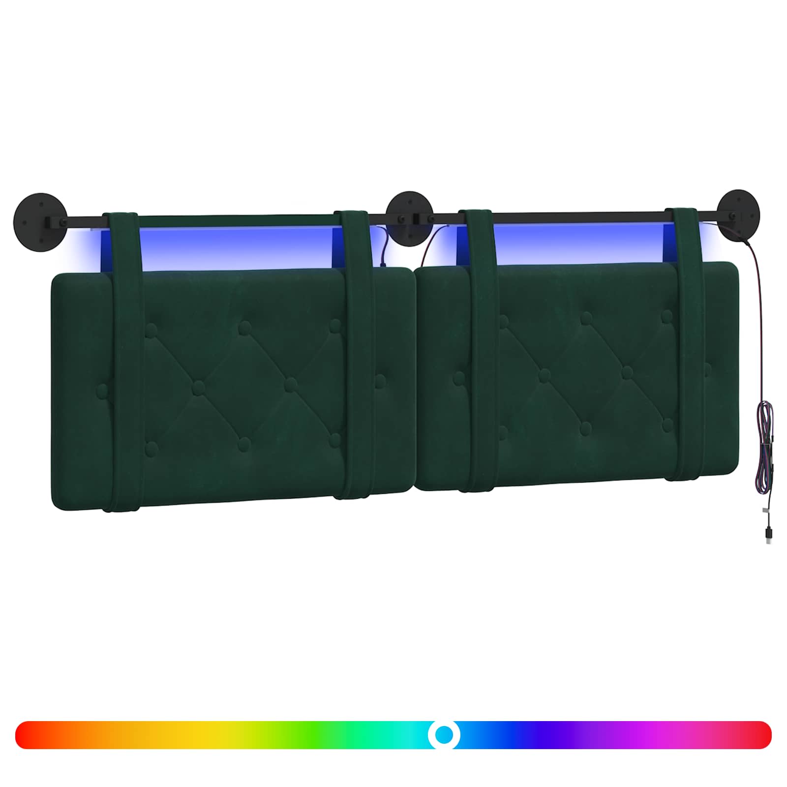Tête de lit suspendue Avec lumière LED Vert foncé Velours - XIOS