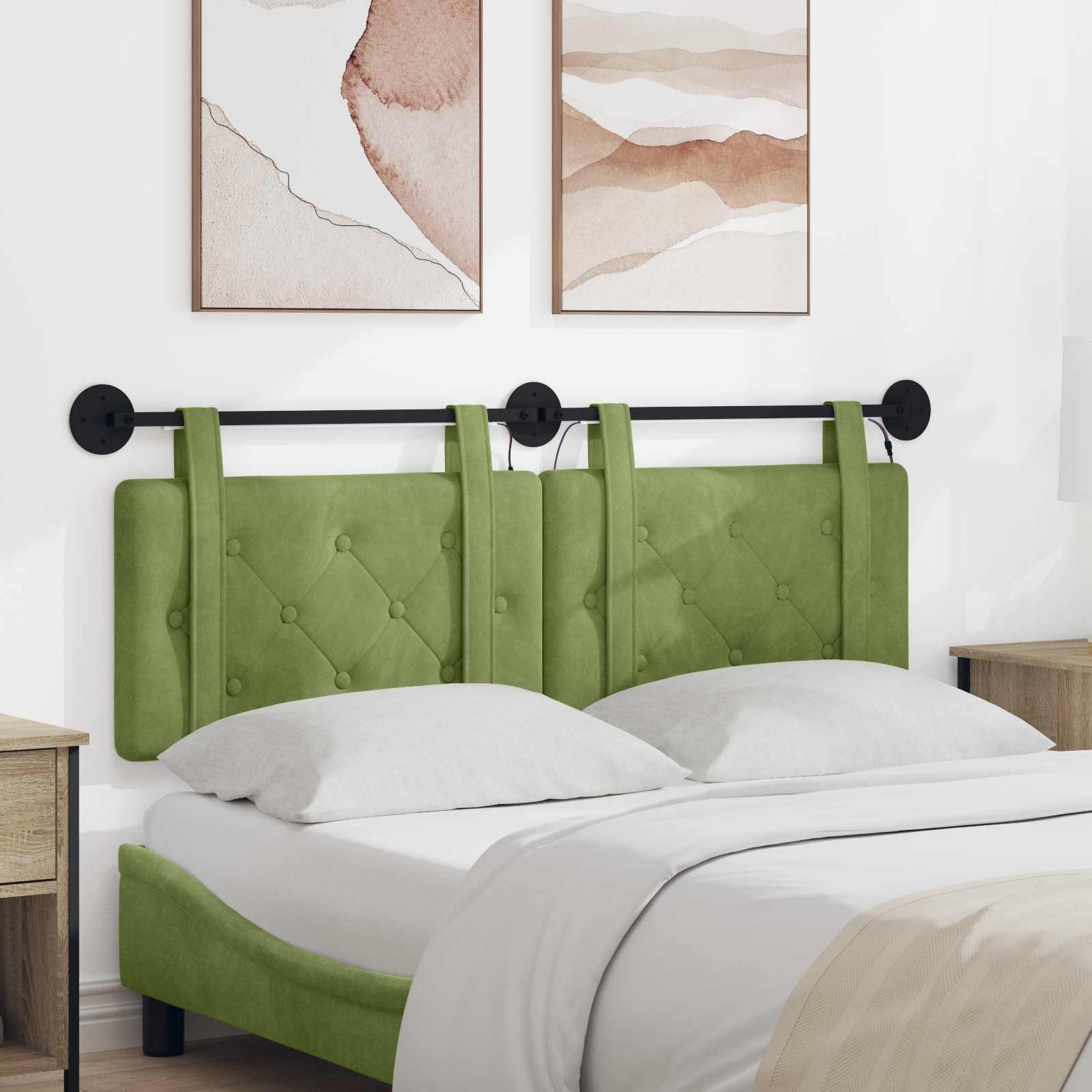 Tête de lit suspendue Avec lumière LED Vert clair Velours - XIOS