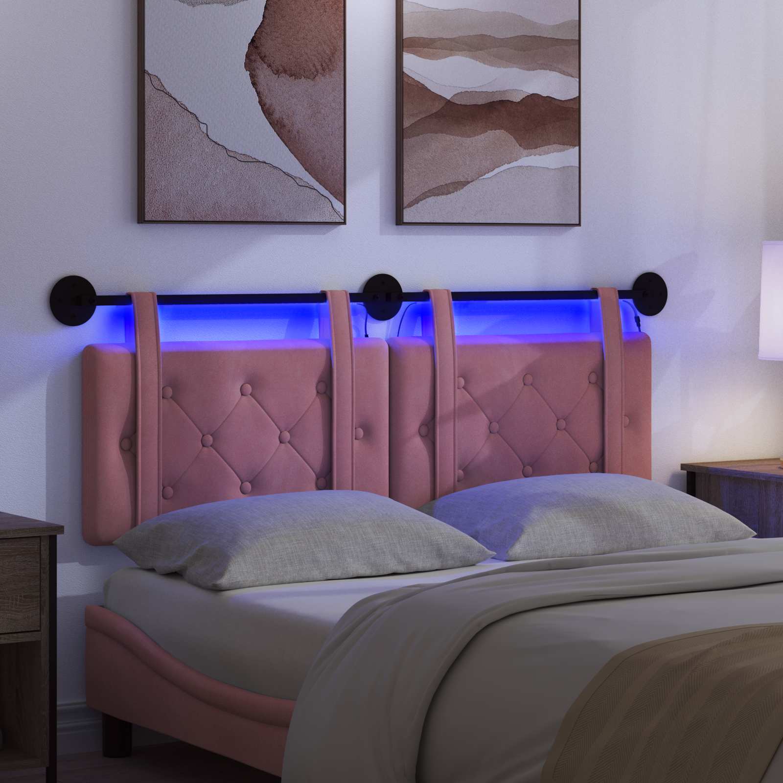 Tête de lit suspendue Avec lumière LED Rose Velours - XIOS