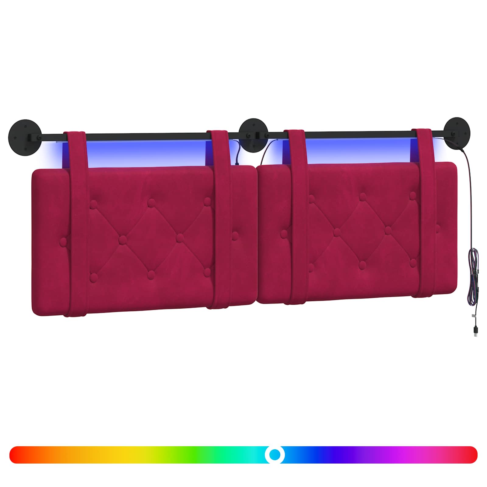 Tête de lit suspendue Avec lumière LED Bordeaux Velours - XIOS