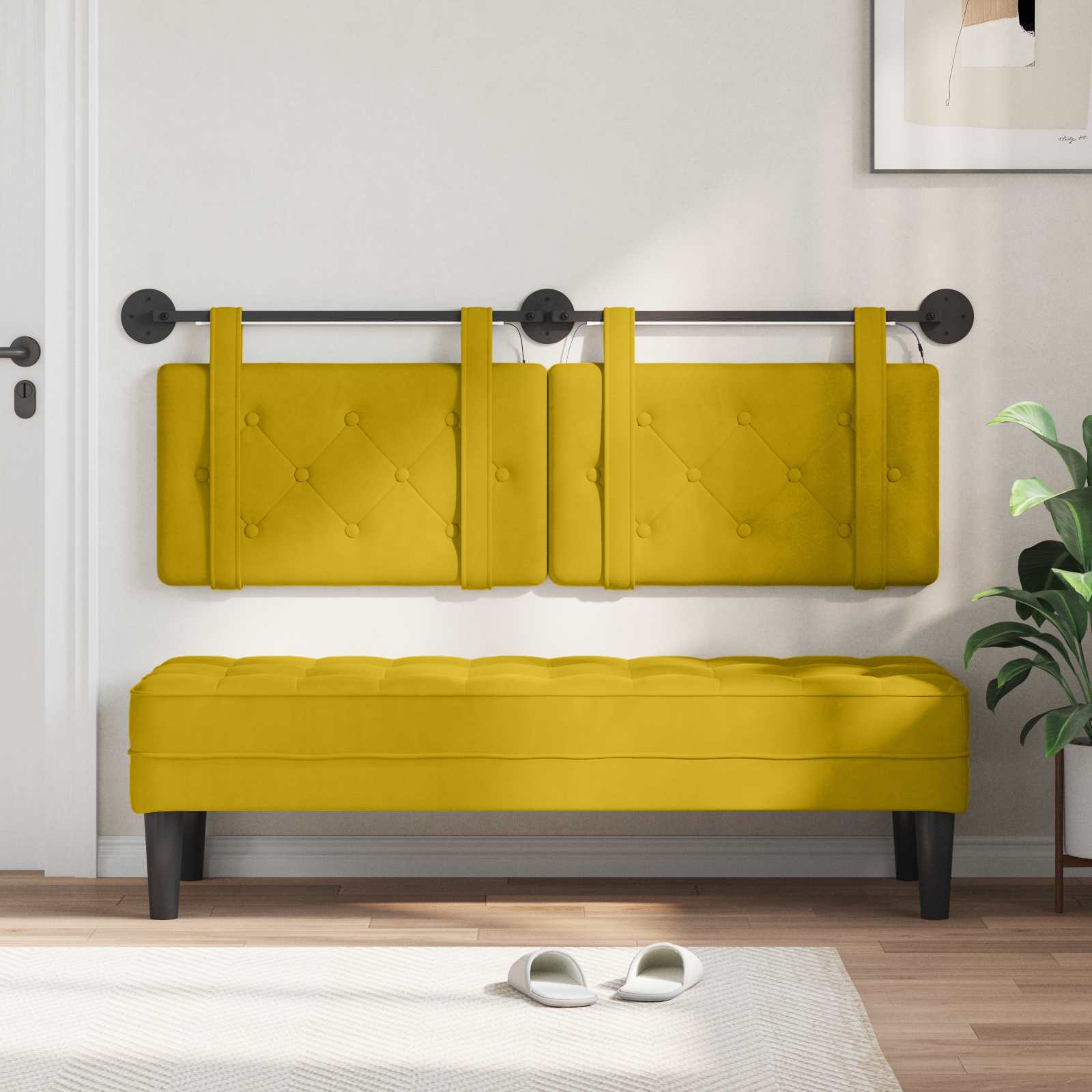 Tête de lit suspendue Avec lumière LED Jaune Velours - XIOS