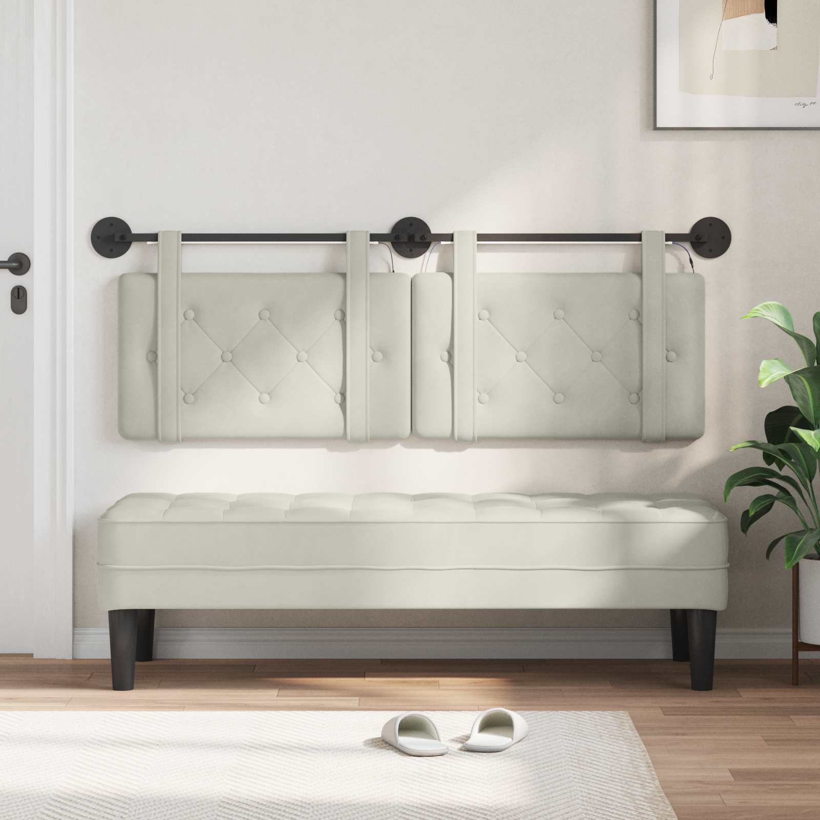 Tête de lit suspendue Avec lumière LED Crème Velours - XIOS