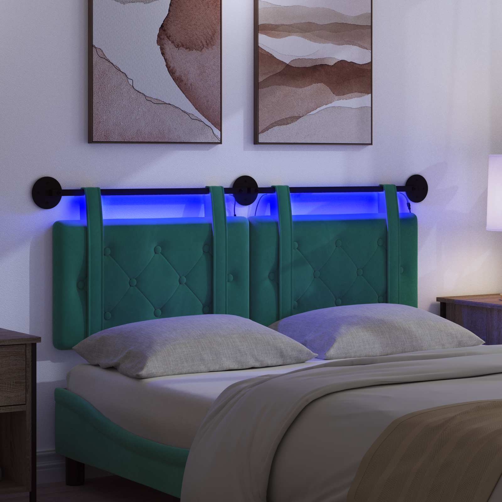 Tête de lit suspendue Avec lumière LED Turquoise Velours - XIOS