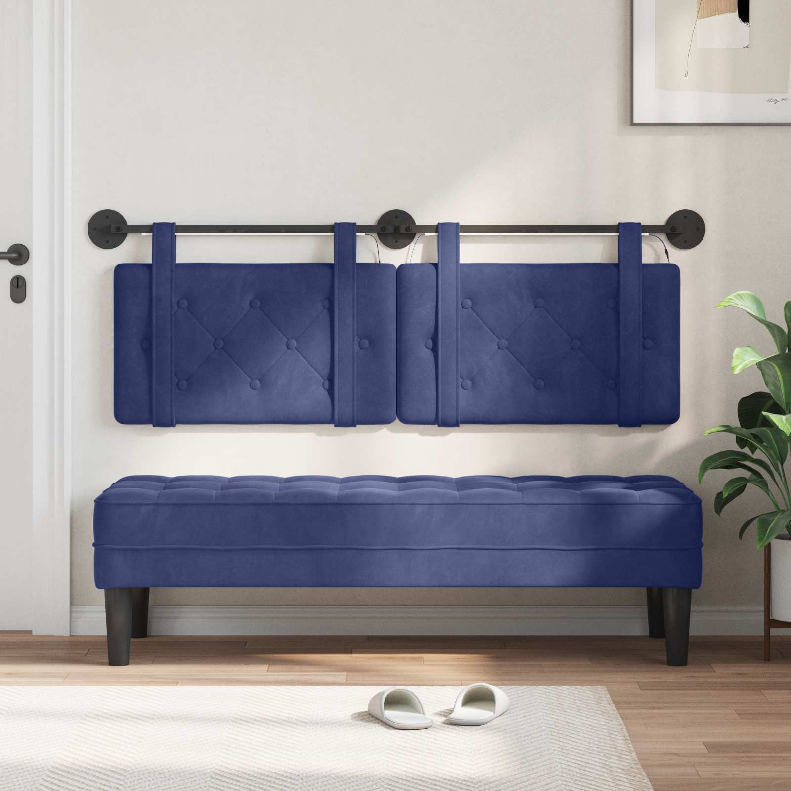 Tête de lit suspendue Avec lumière LED Bleu police Velours - XIOS