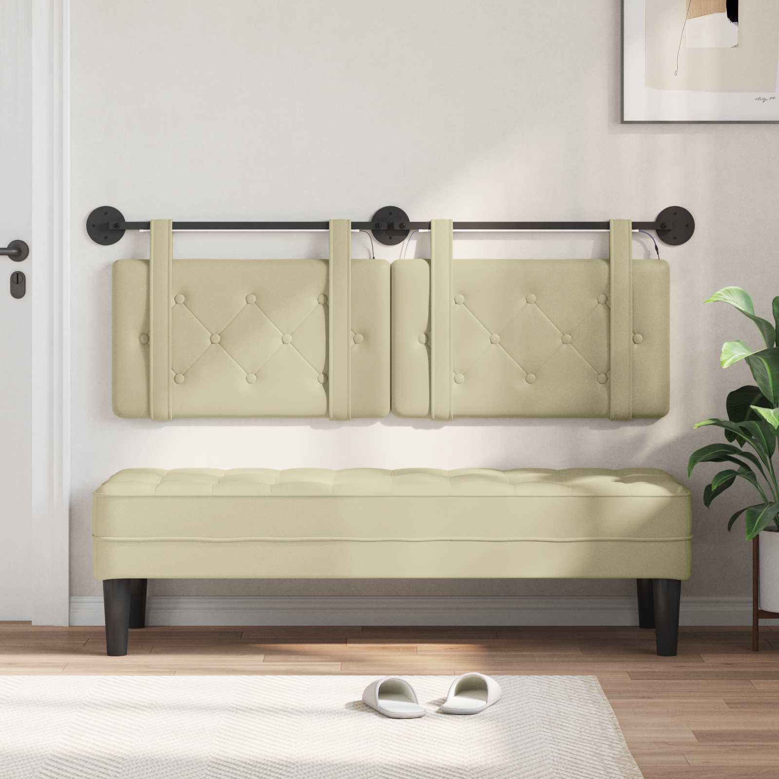 Tête de lit suspendue Avec lumière LED Crème Simili cuir - XIOS