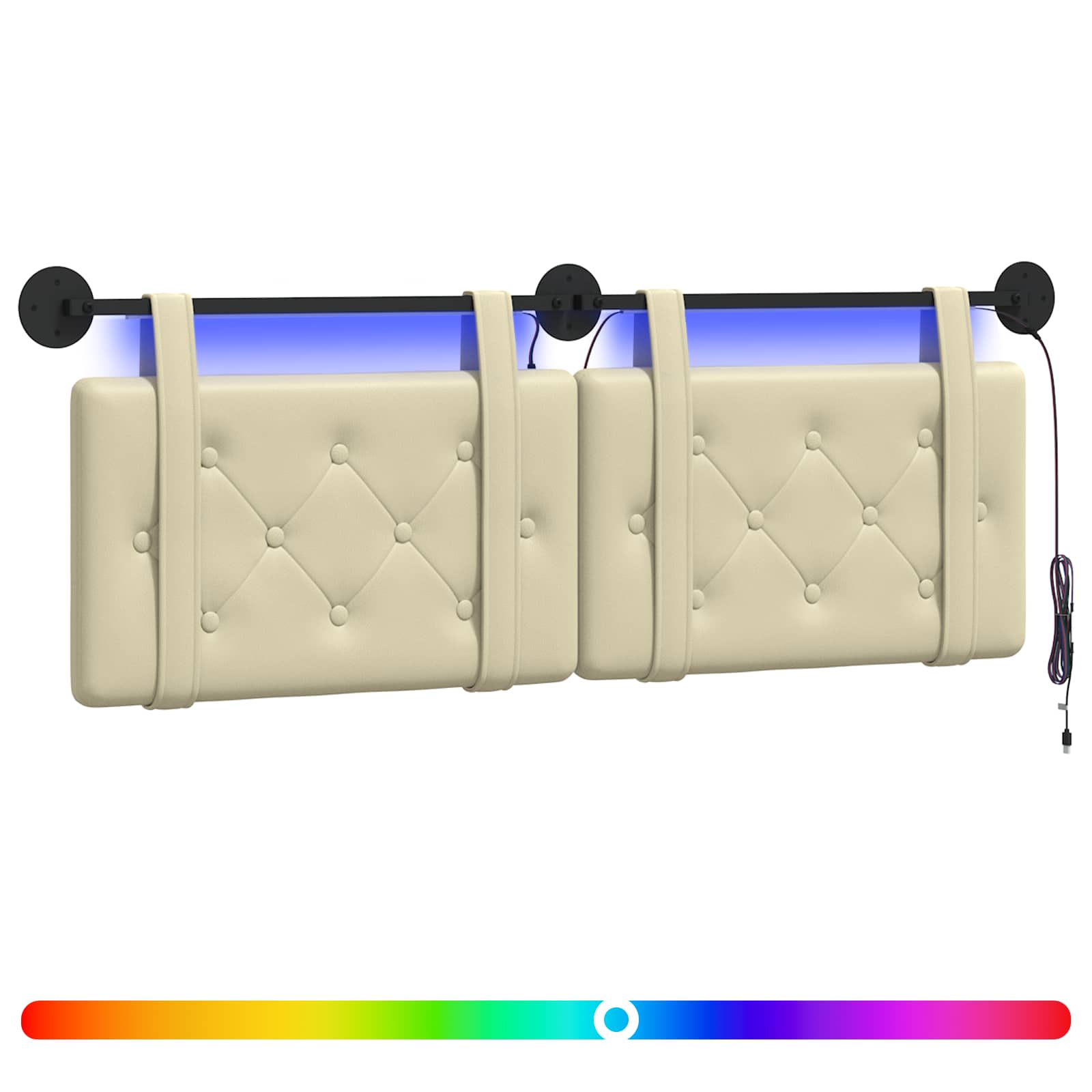 Tête de lit suspendue Avec lumière LED Crème Simili cuir - XIOS