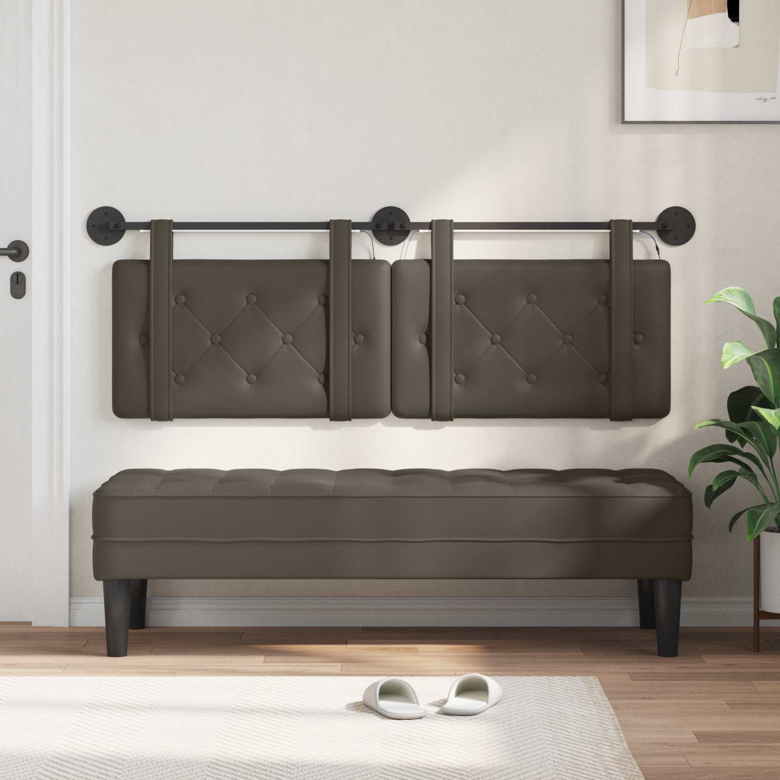 Tête de lit suspendue Avec lumière LED Gris Simili cuir - XIOS