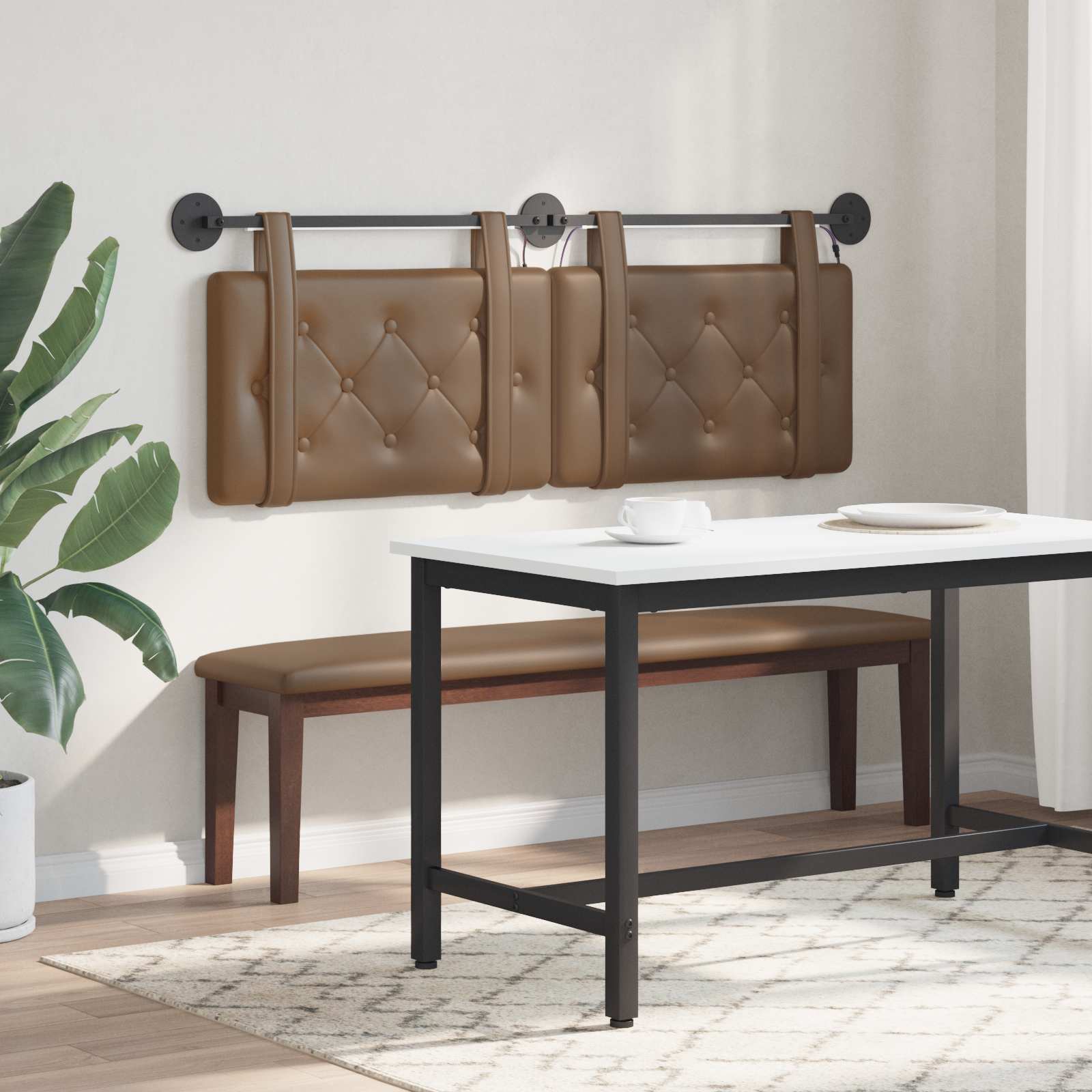 Tête de lit suspendue Avec lumière LED Cappuccino Simili cuir - XIOS