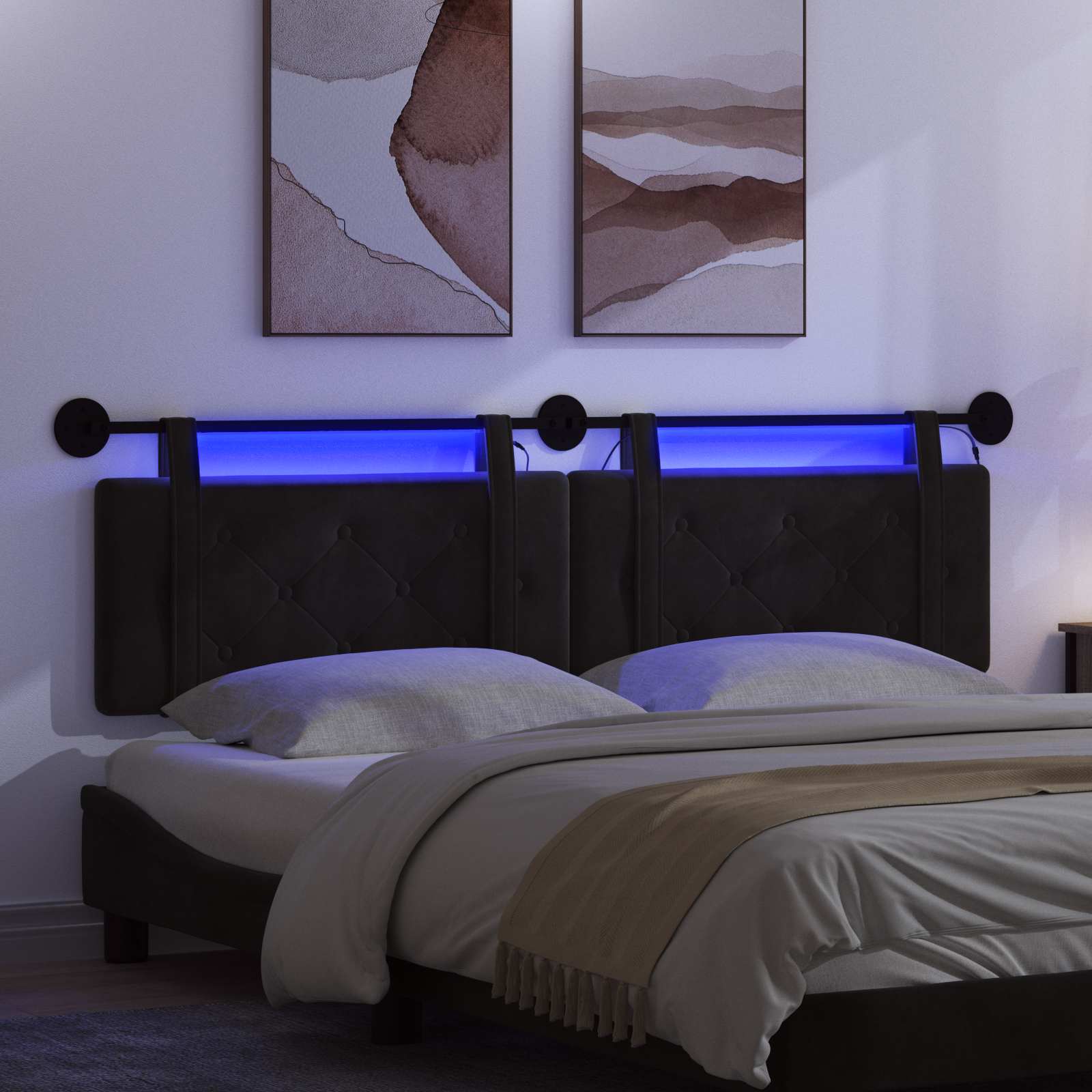 Tête de lit suspendue Avec lumière LED Noir Velours - XIOS