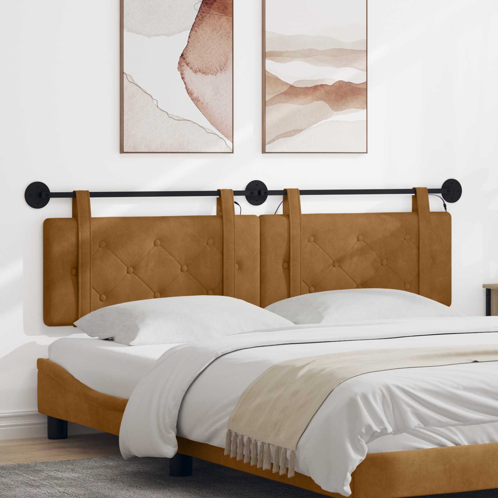 Tête de lit suspendue Avec lumière LED Marron Velours - XIOS