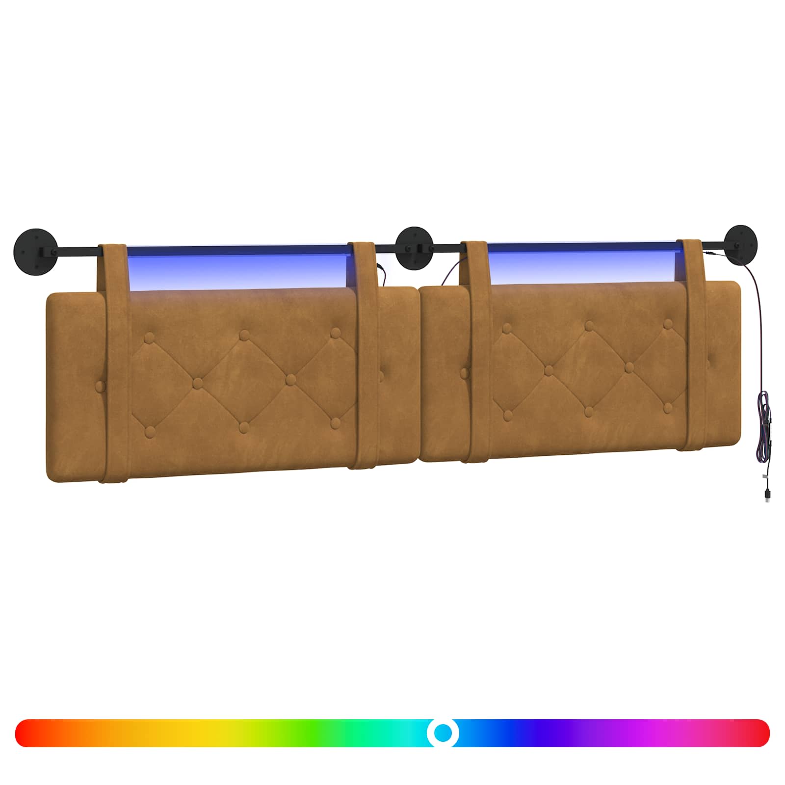 Tête de lit suspendue Avec lumière LED Marron Velours - XIOS