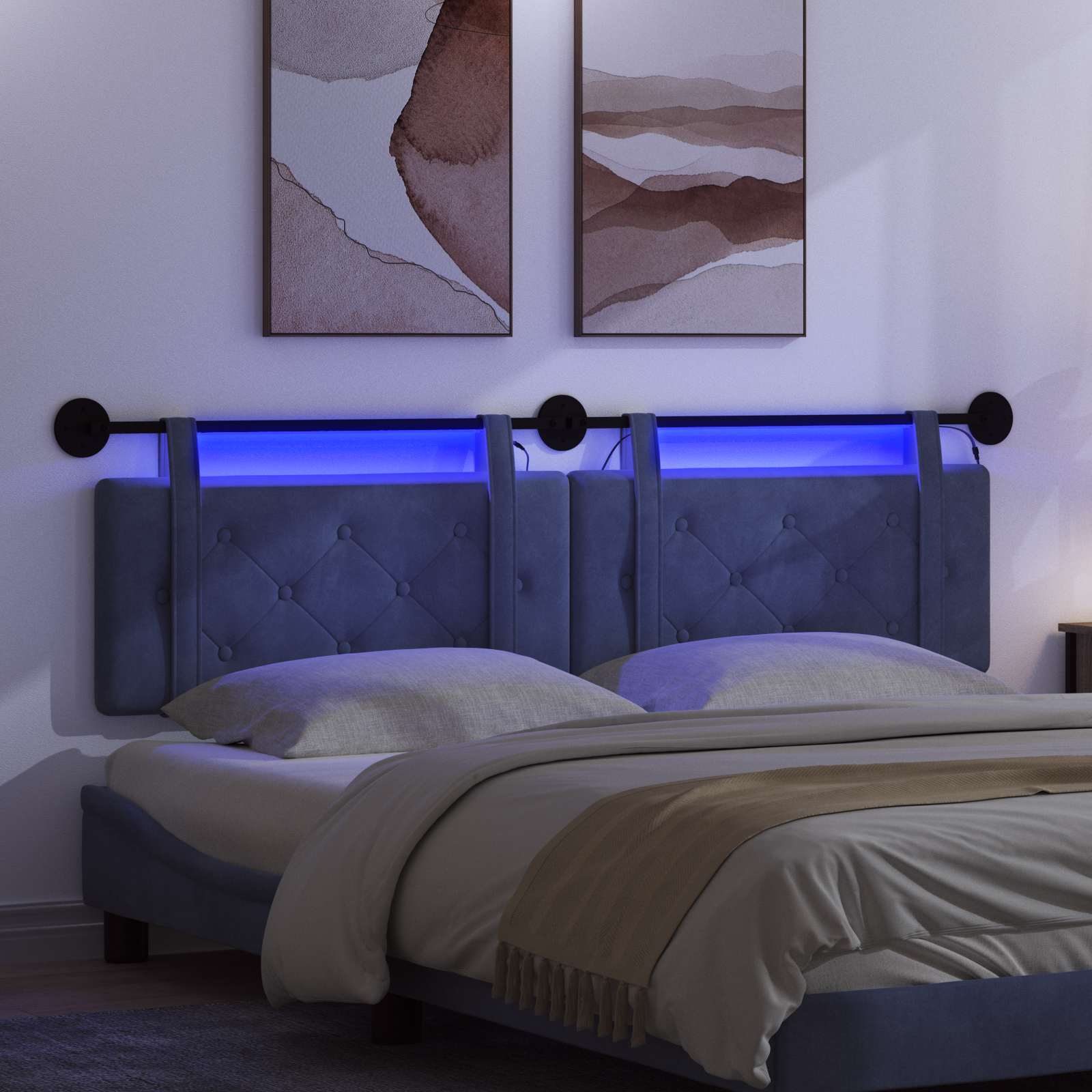 Tête de lit suspendue Avec lumière LED Bleu police Velours - XIOS
