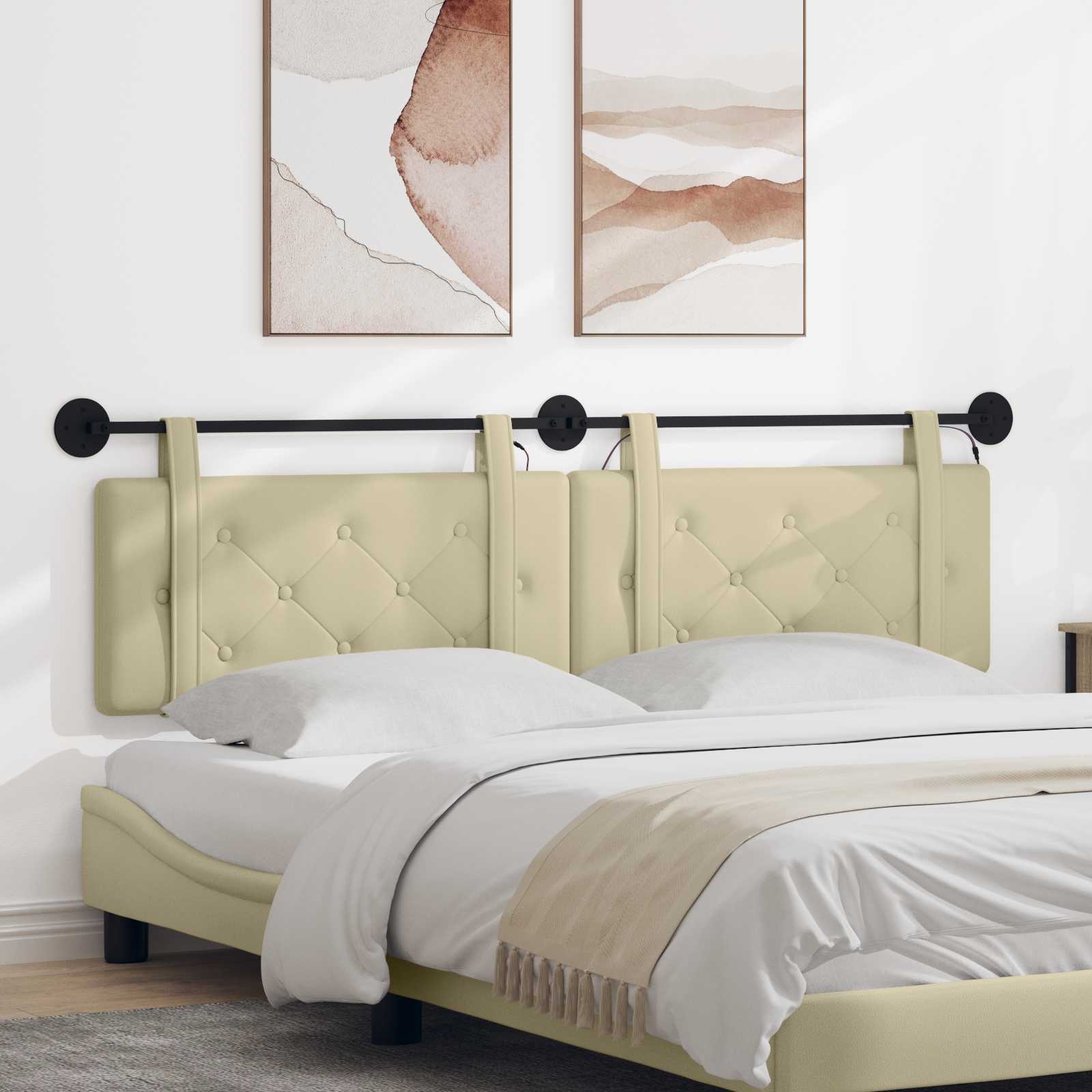 Tête de lit suspendue Avec lumière LED Crème Simili cuir - XIOS