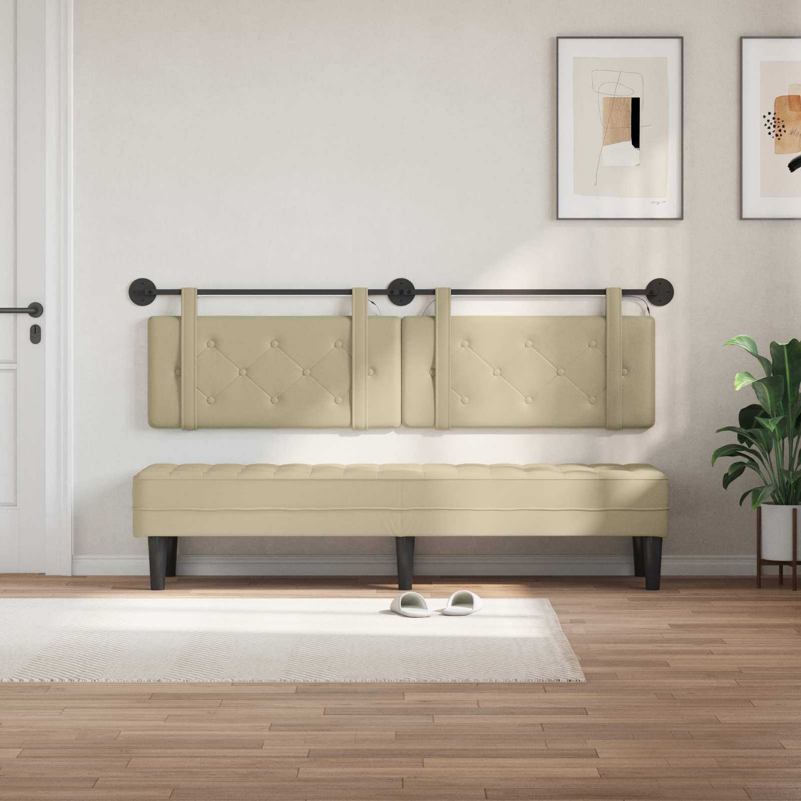 Tête de lit suspendue Avec lumière LED Crème Simili cuir - XIOS