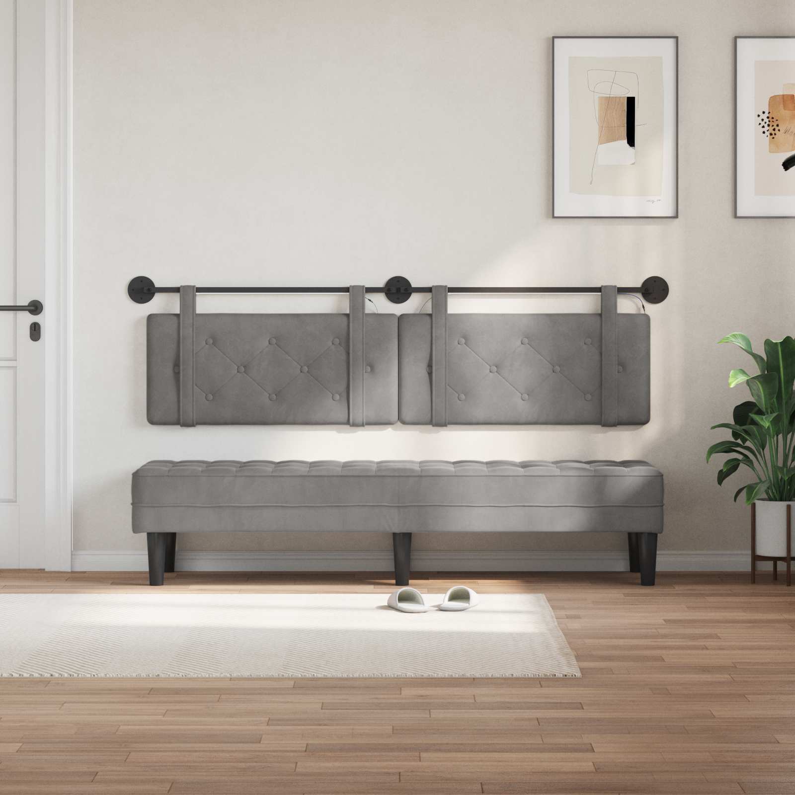 Tête de lit suspendue Avec lumière LED Gris clair Velours - XIOS