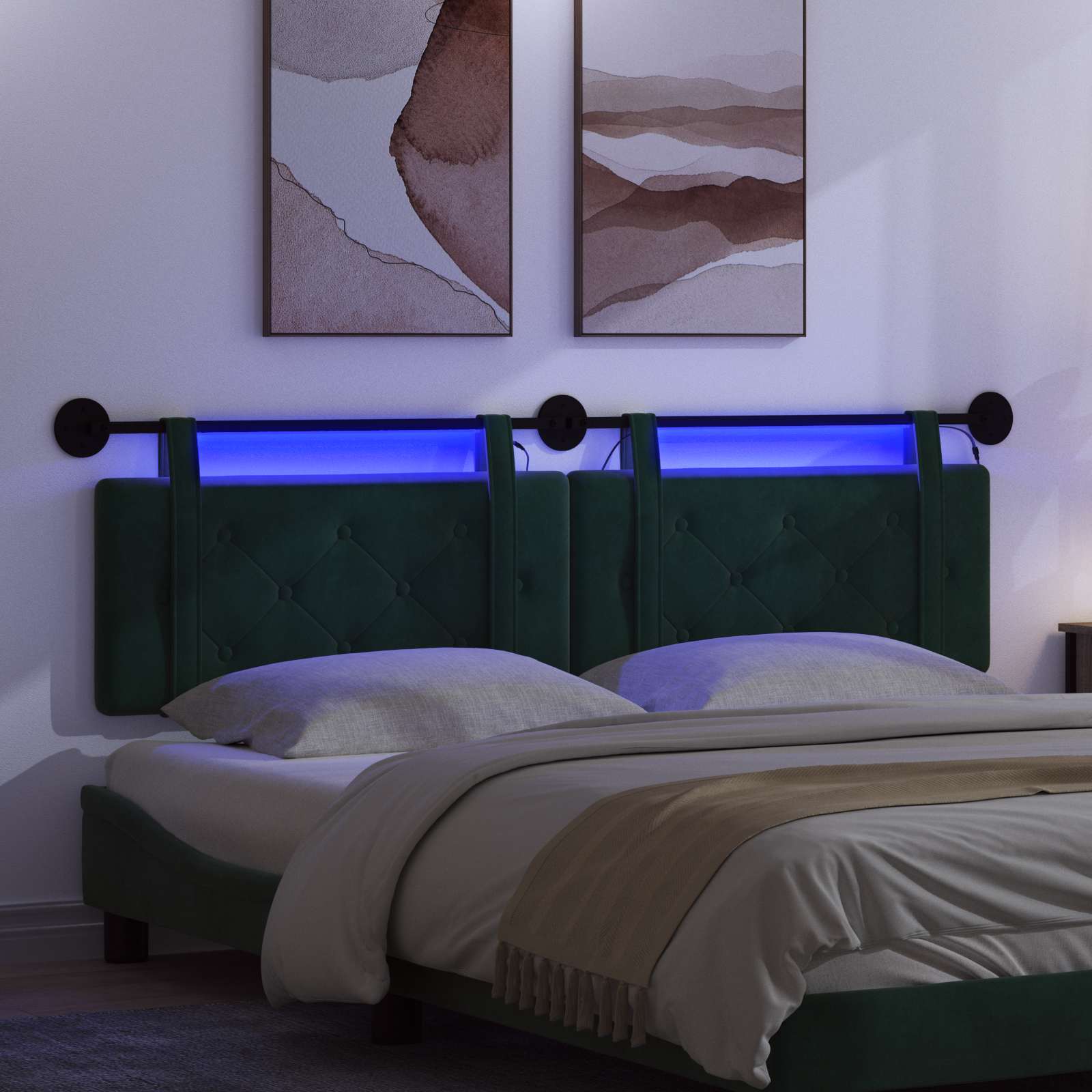 Tête de lit suspendue Avec lumière LED Vert foncé Velours - XIOS