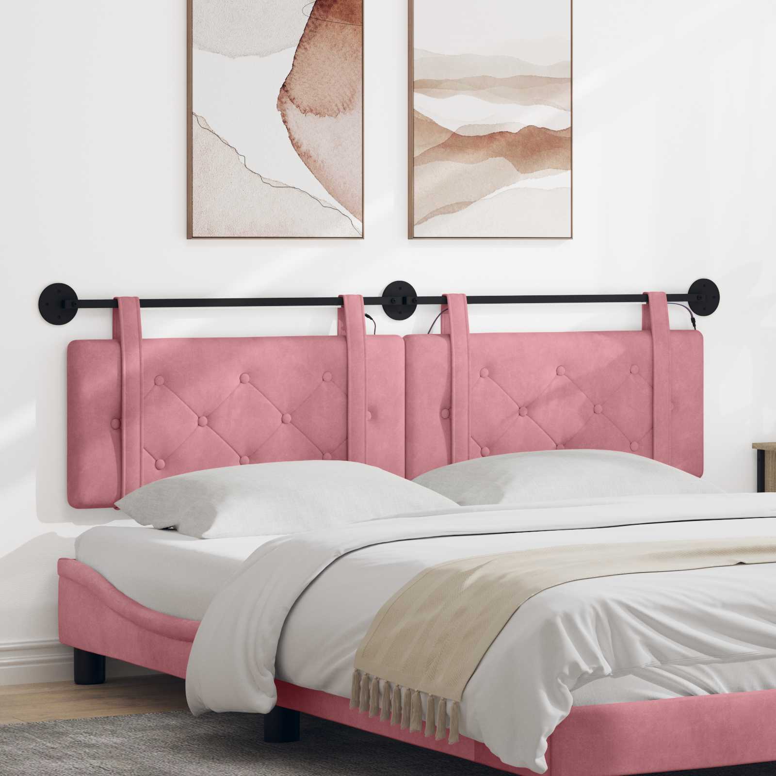 Tête de lit suspendue Avec lumière LED Rose Velours - XIOS