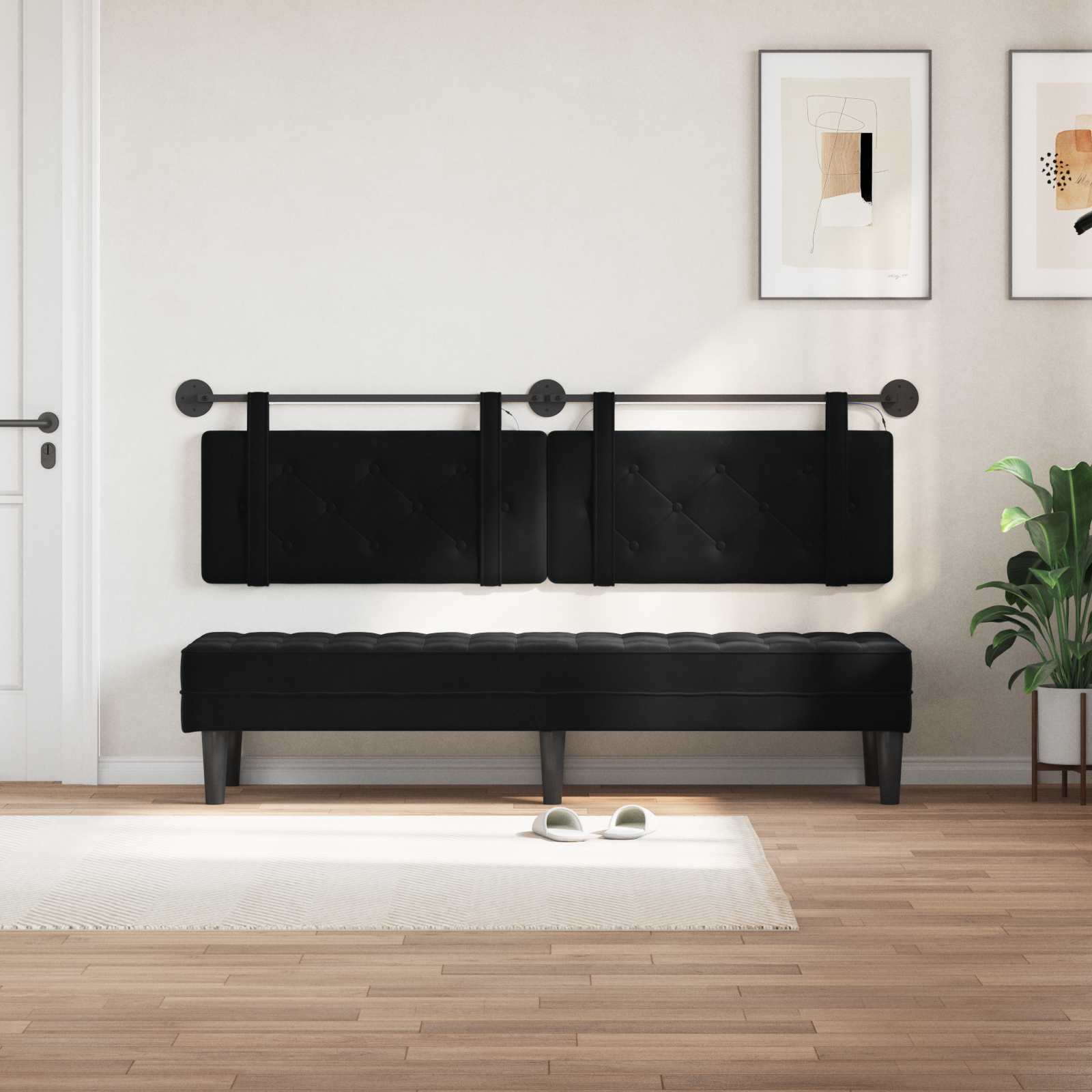 Tête de lit suspendue Avec lumière LED Noir Velours - XIOS