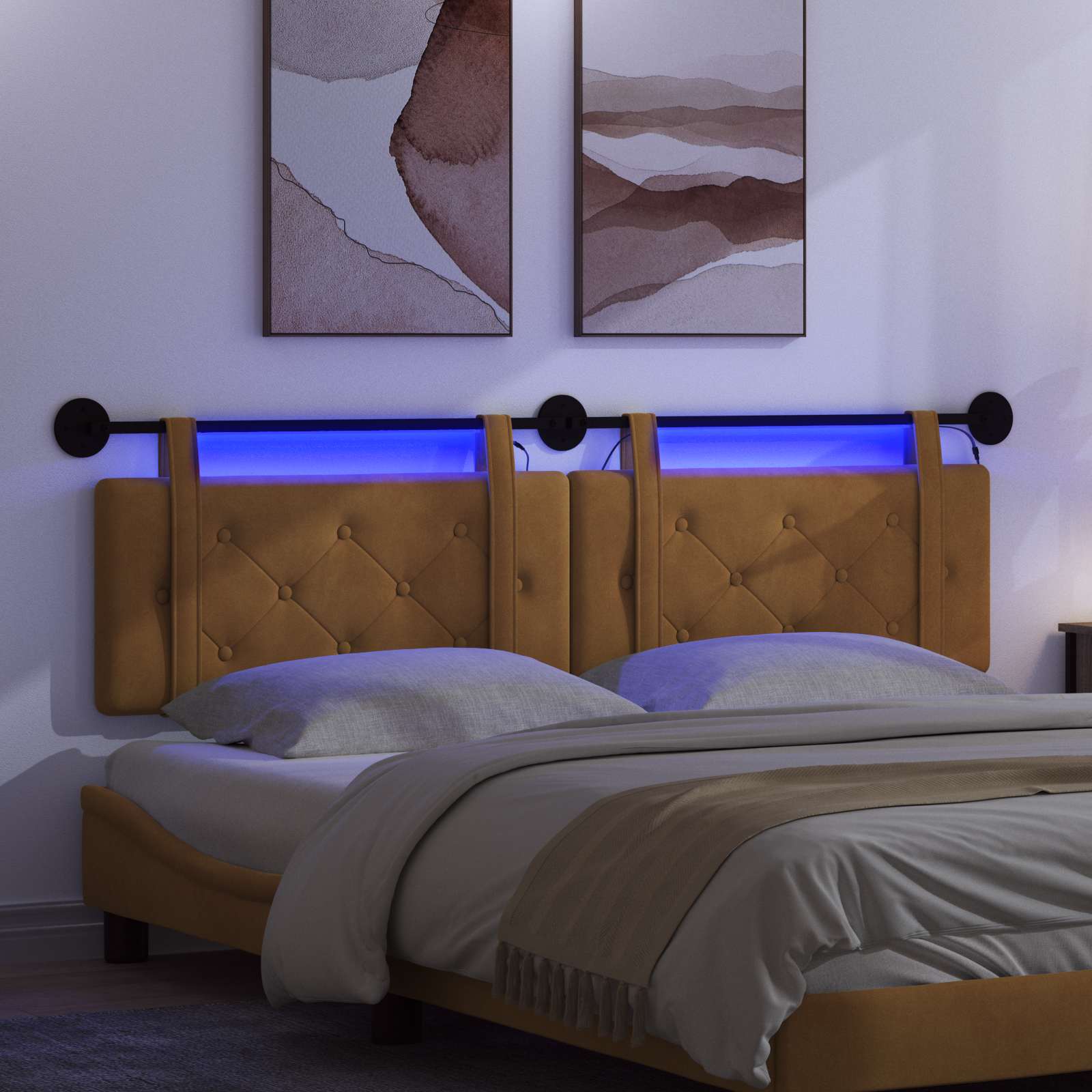Tête de lit suspendue Avec lumière LED Marron Velours - XIOS
