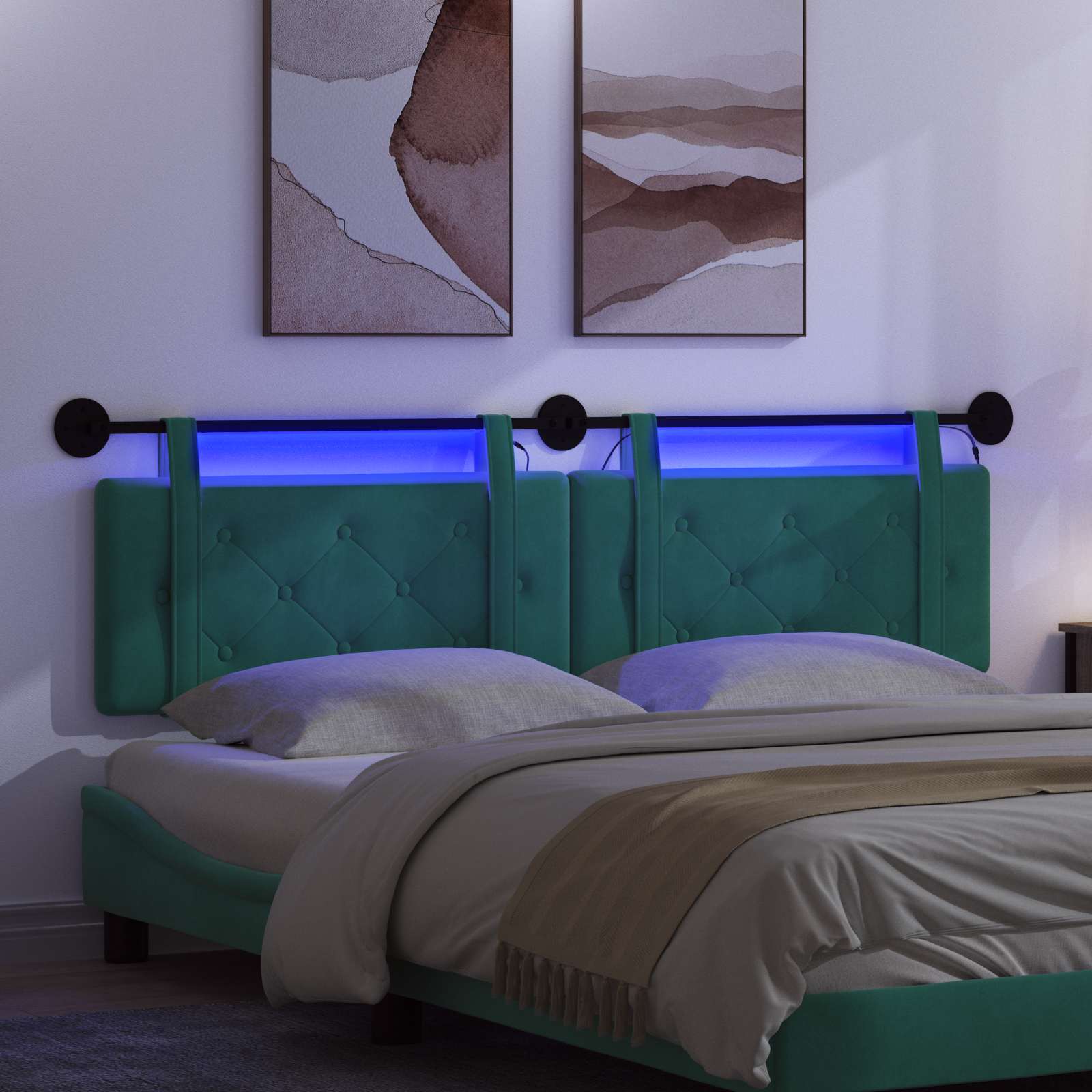 Tête de lit suspendue Avec lumière LED Turquoise Velours - XIOS