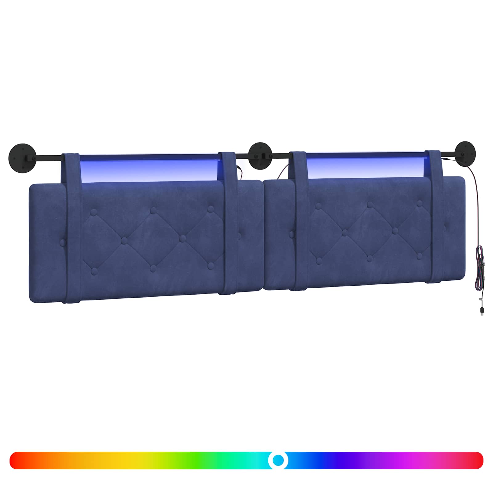 Tête de lit suspendue Avec lumière LED Bleu police Velours - XIOS