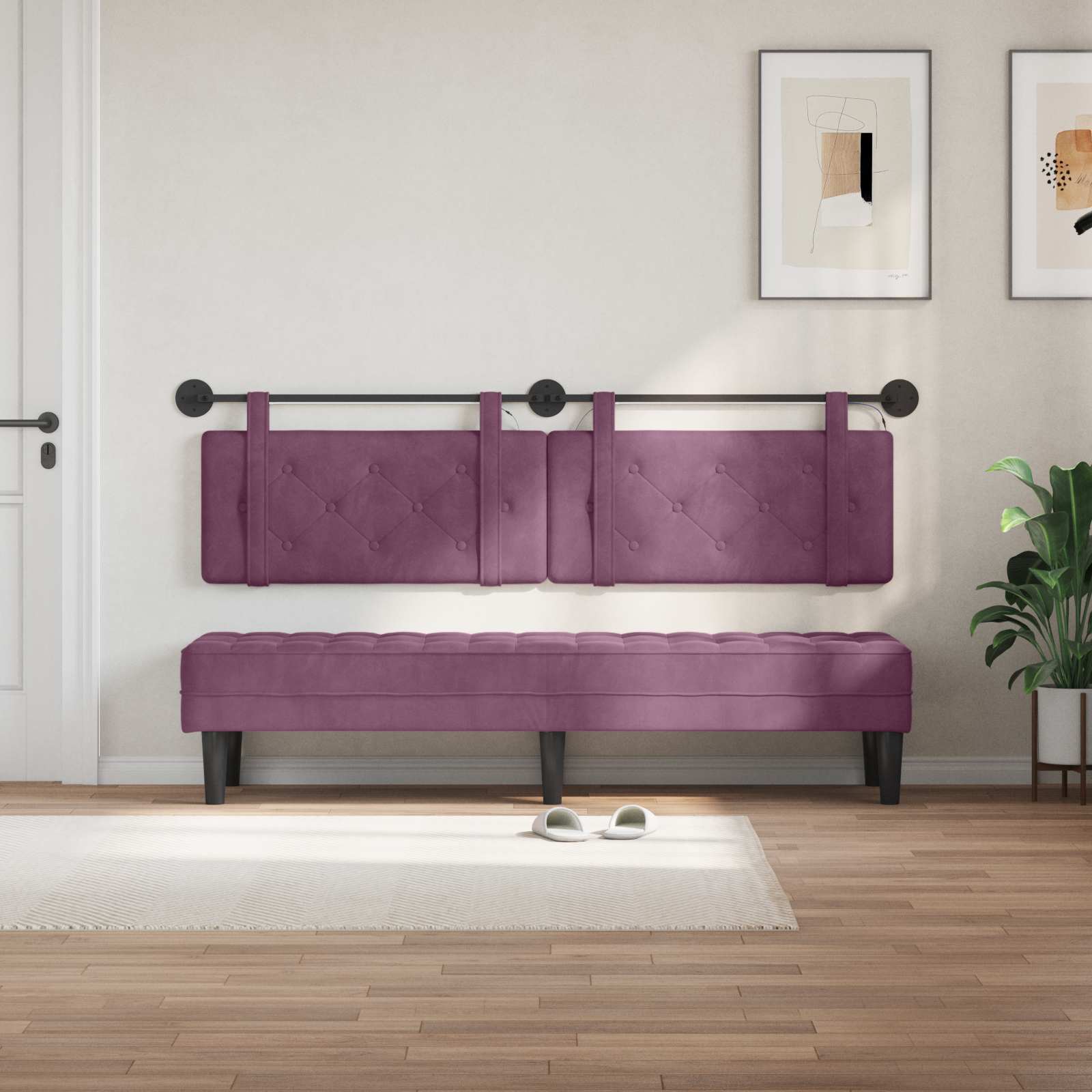 Tête de lit suspendue Avec lumière LED Pourpre Velours - XIOS
