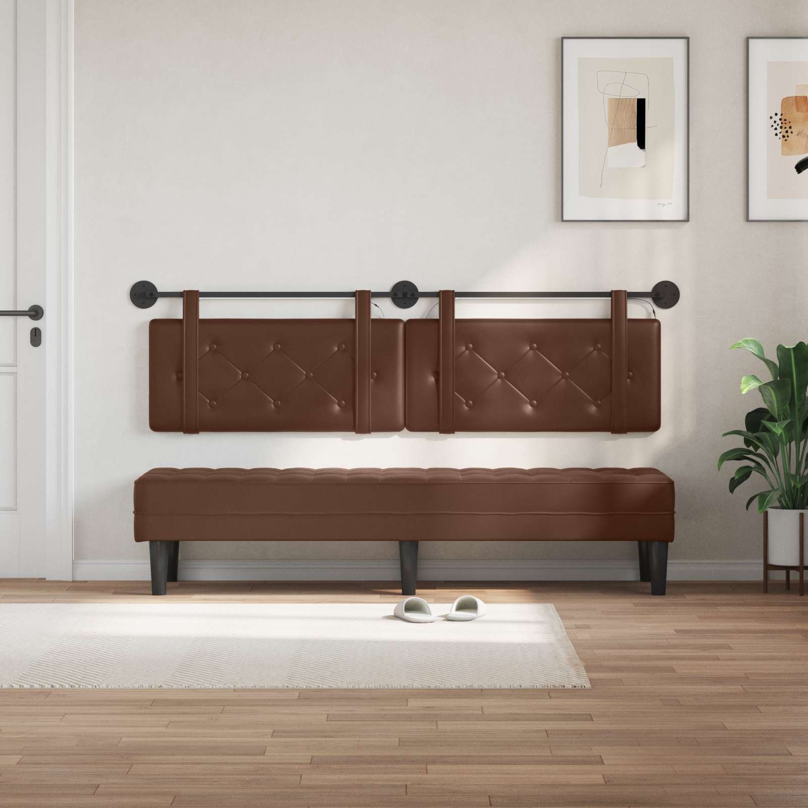 Tête de lit suspendue Avec lumière LED Marron Simili cuir - XIOS