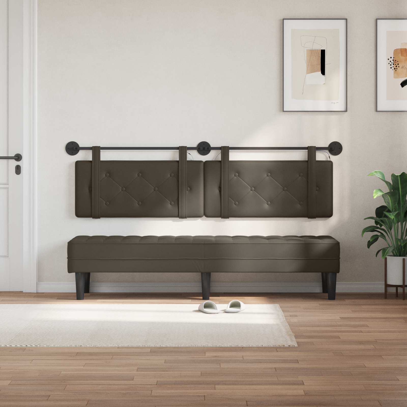 Tête de lit suspendue Avec lumière LED Gris Simili cuir - XIOS