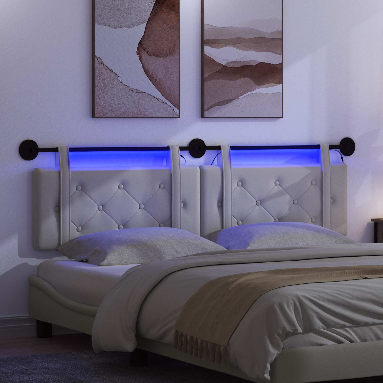 Tête de lit suspendue Avec lumière LED Blanc Simili cuir - XIOS