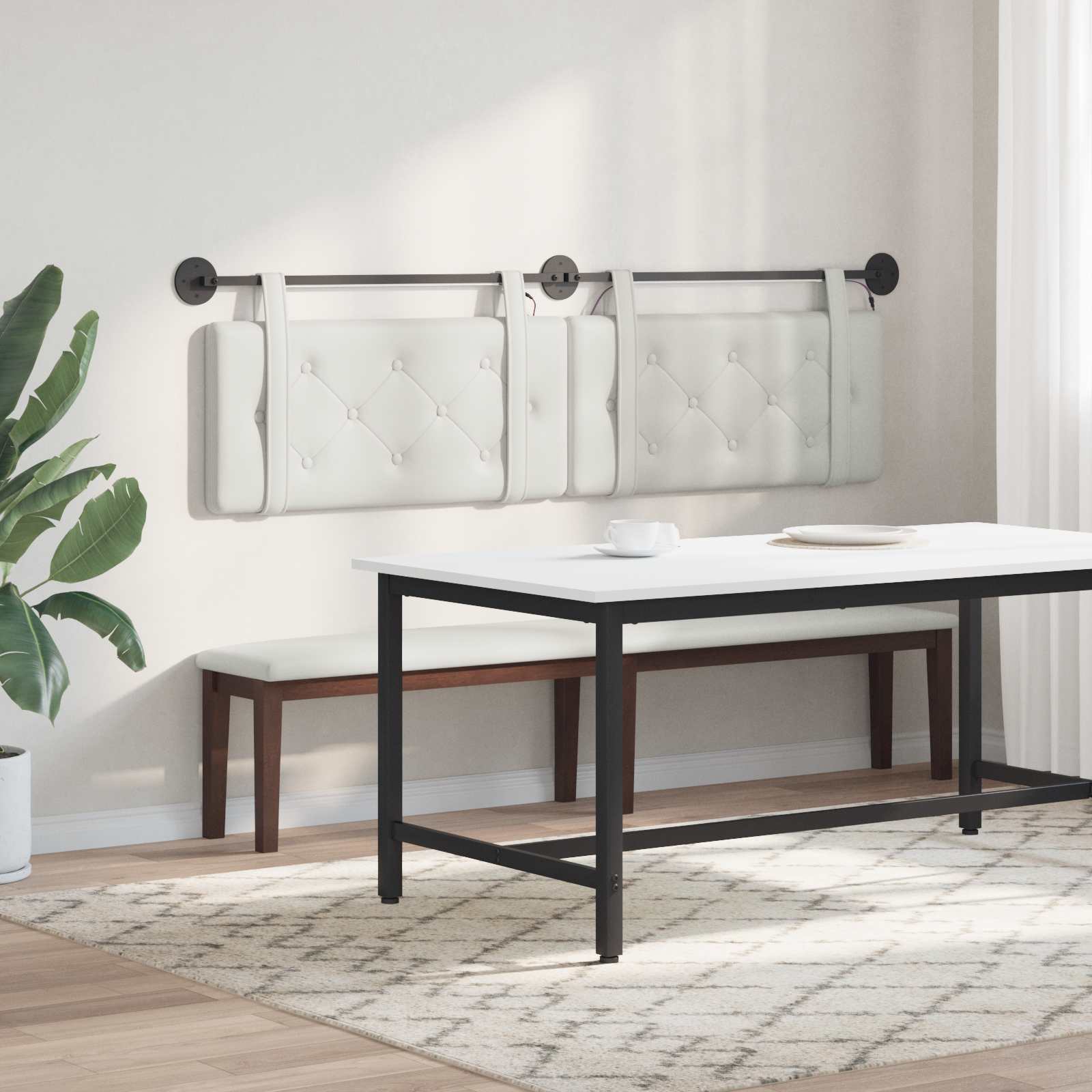 Tête de lit suspendue Avec lumière LED Blanc Simili cuir - XIOS