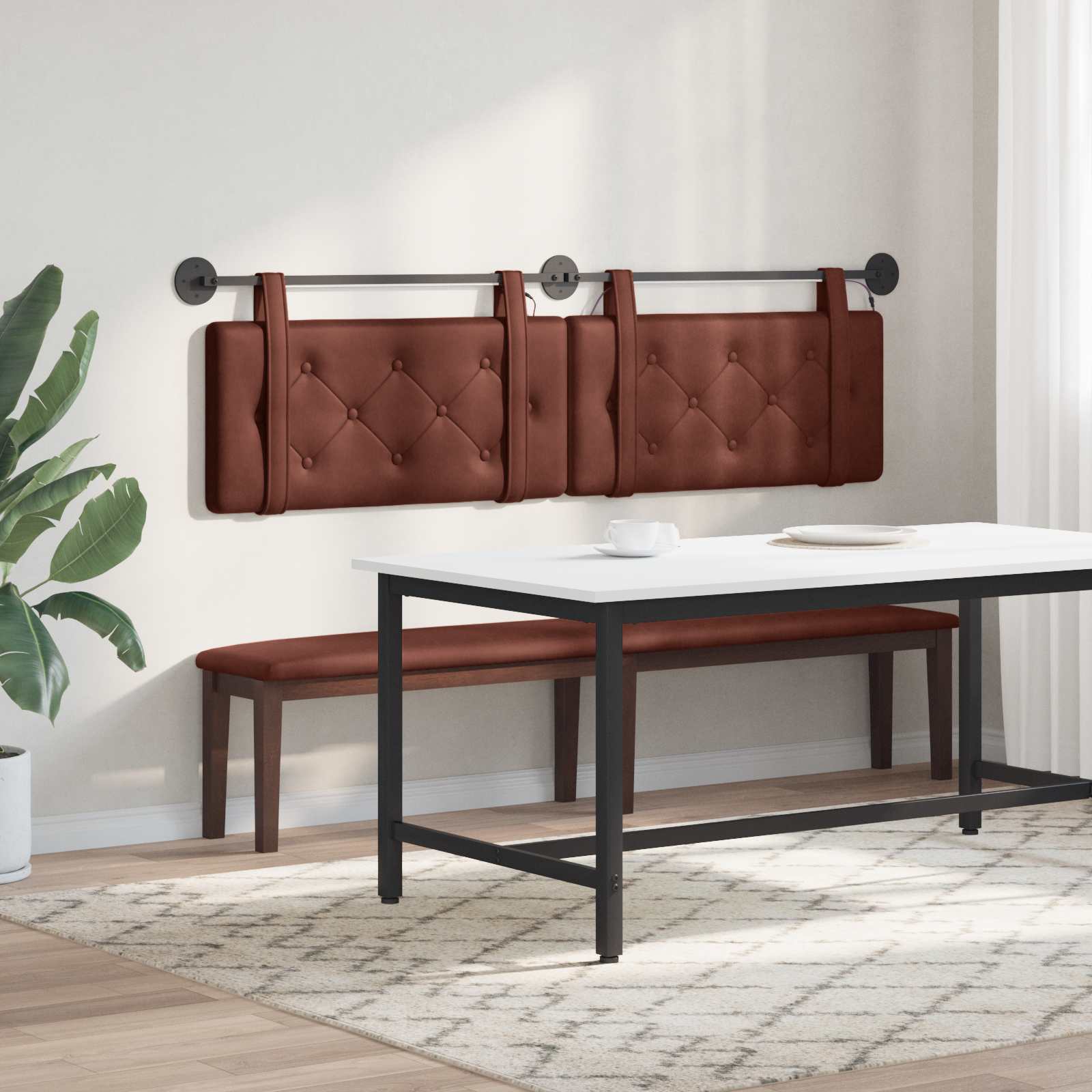 Tête de lit suspendue Avec lumière LED Brun Brillant PU antique - XIOS