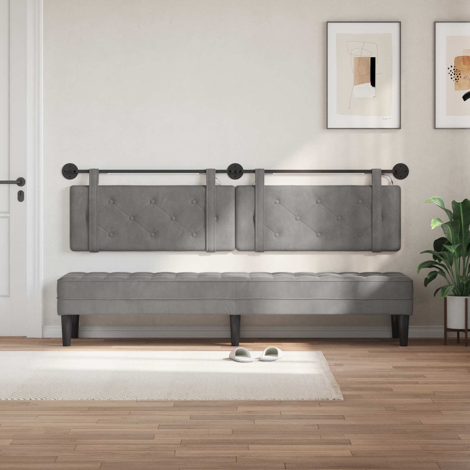 Tête de lit suspendue Avec lumière LED Gris clair Velours - XIOS