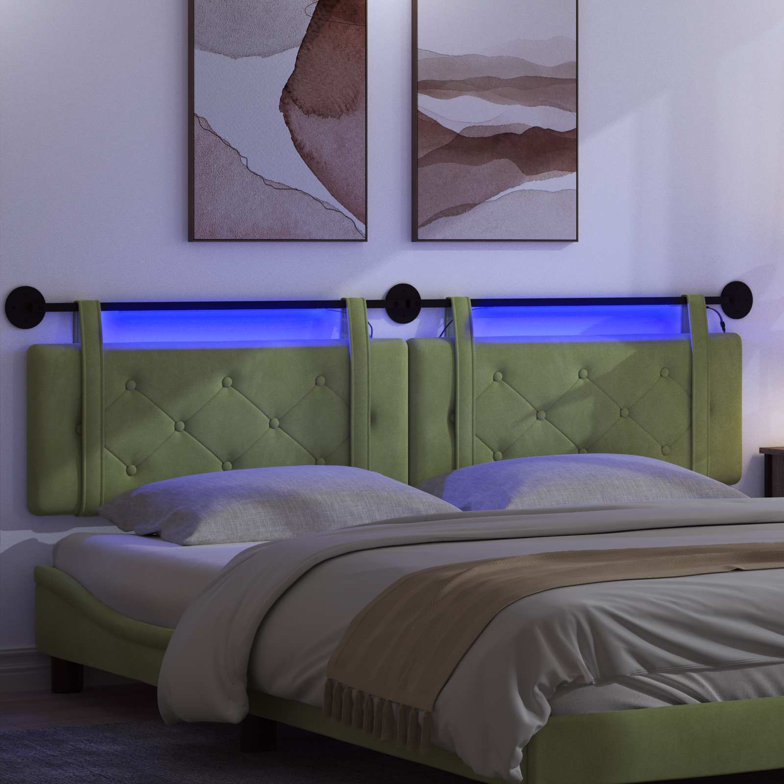 Tête de lit suspendue Avec lumière LED Vert clair Velours - XIOS