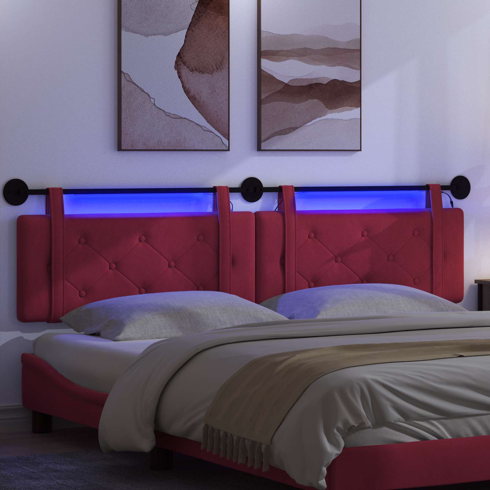 Tête de lit suspendue Avec lumière LED Bordeaux Velours - XIOS