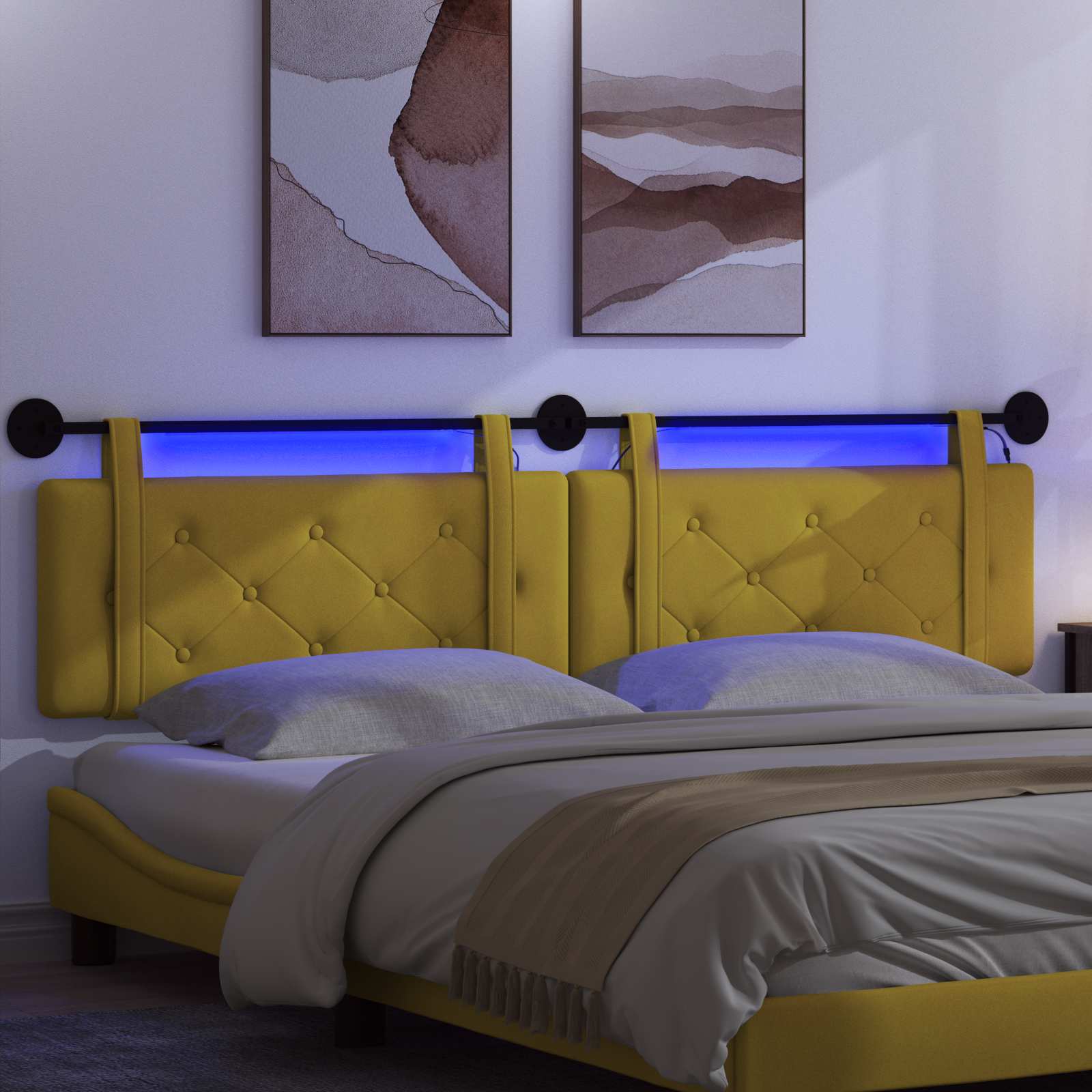 Tête de lit suspendue Avec lumière LED Jaune Velours - XIOS
