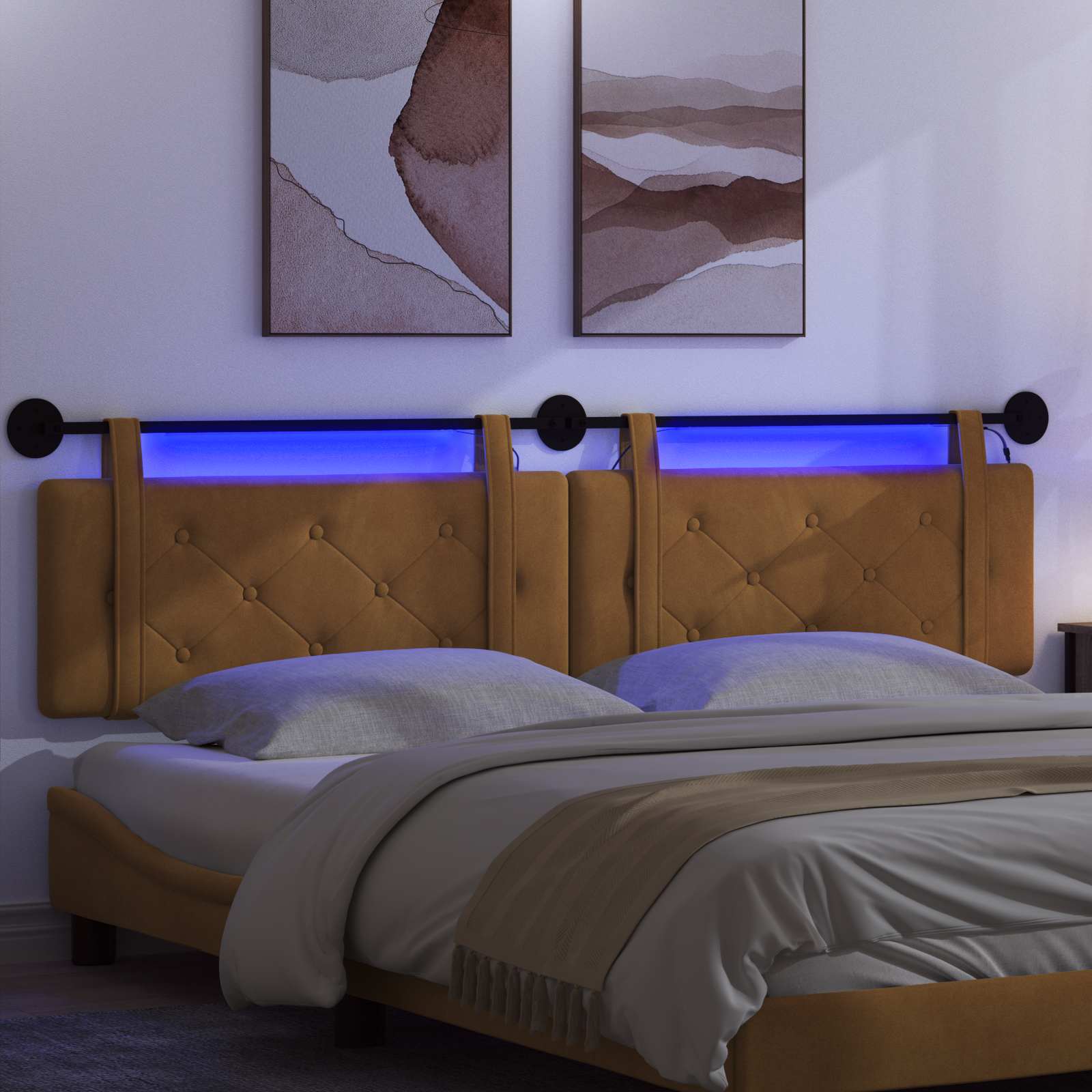 Tête de lit suspendue Avec lumière LED Marron Velours - XIOS