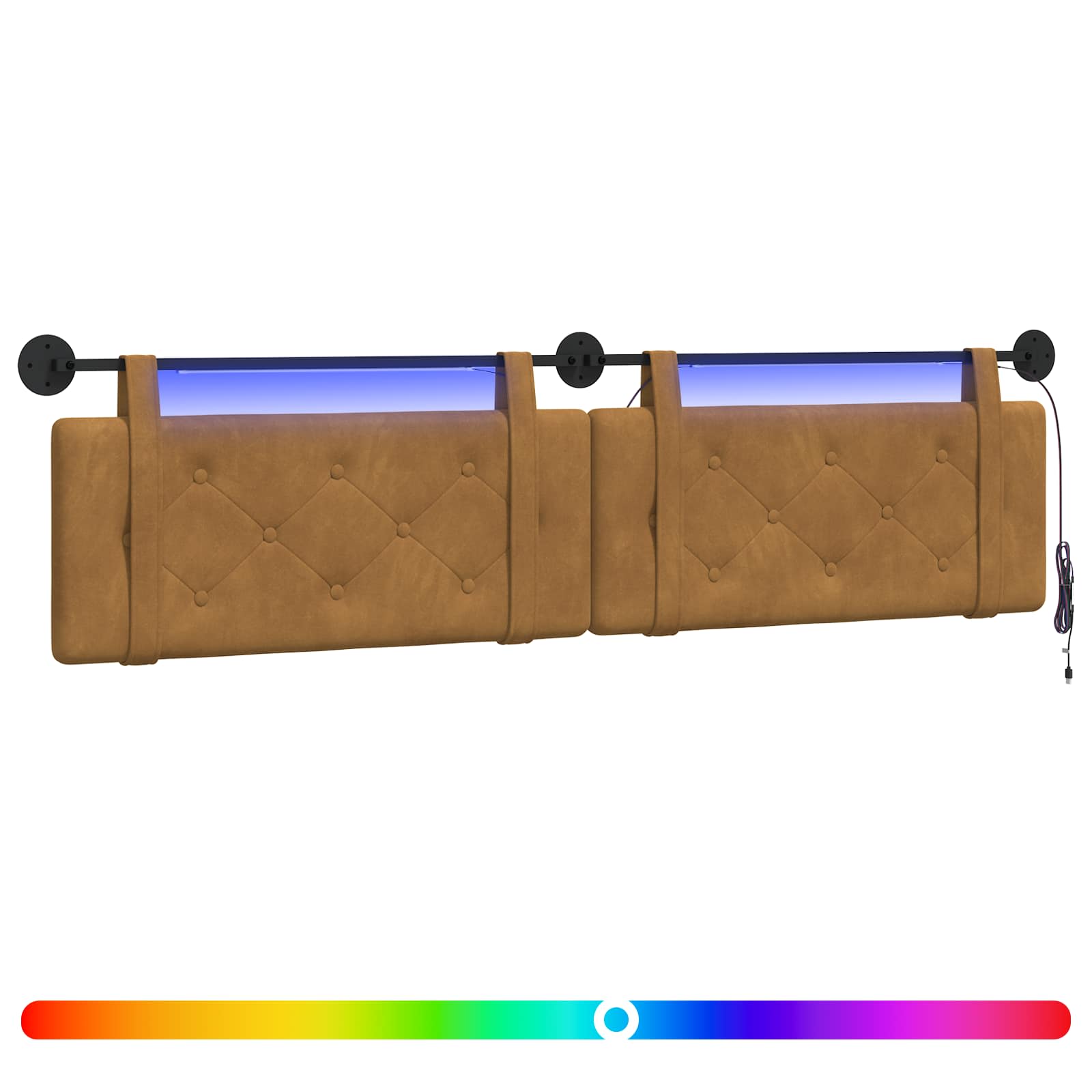 Tête de lit suspendue Avec lumière LED Marron Velours - XIOS