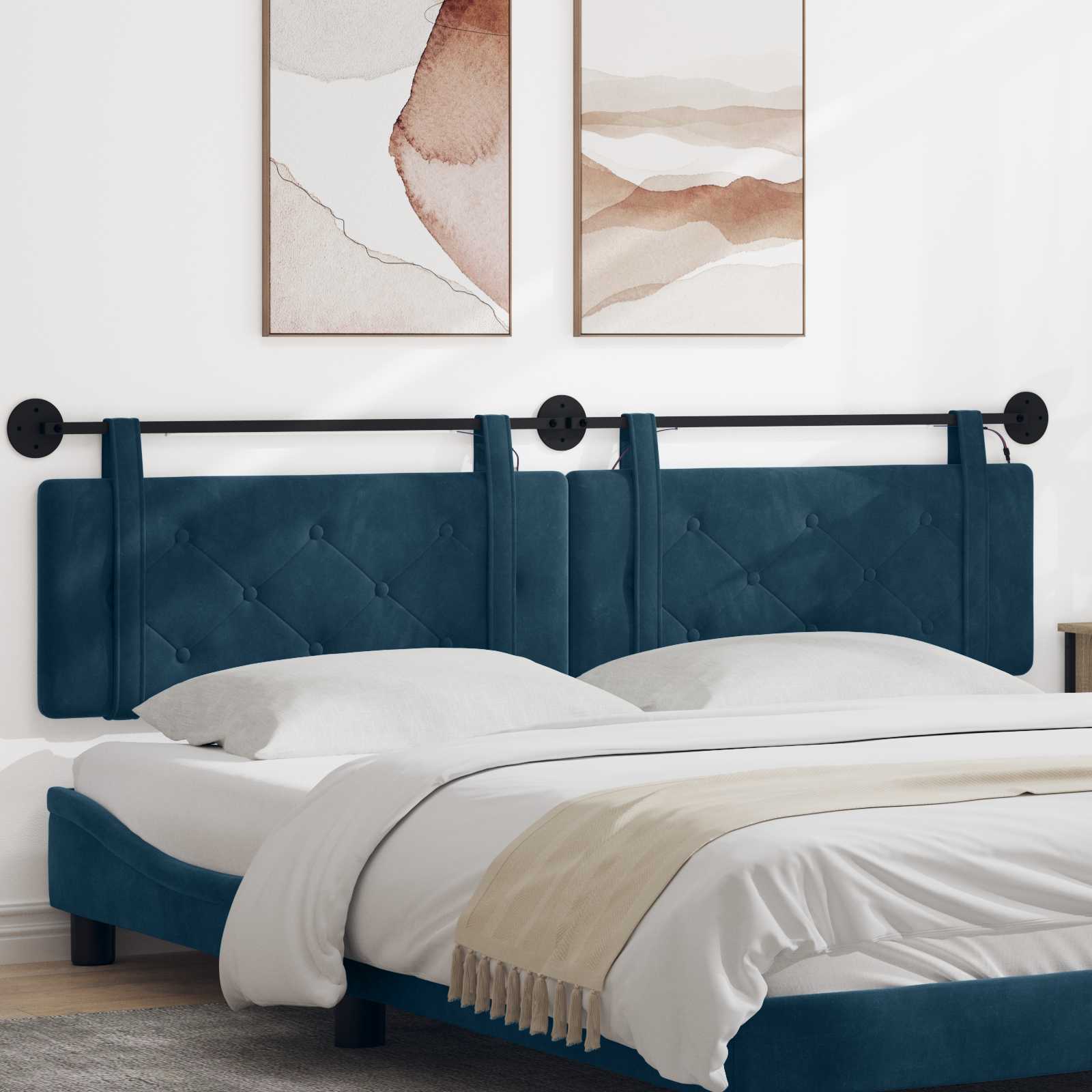 Tête de lit suspendue Avec lumière LED Bleu Velours - XIOS