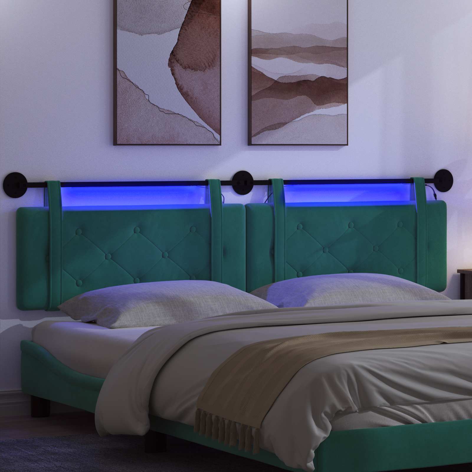Tête de lit suspendue Avec lumière LED Turquoise Velours - XIOS