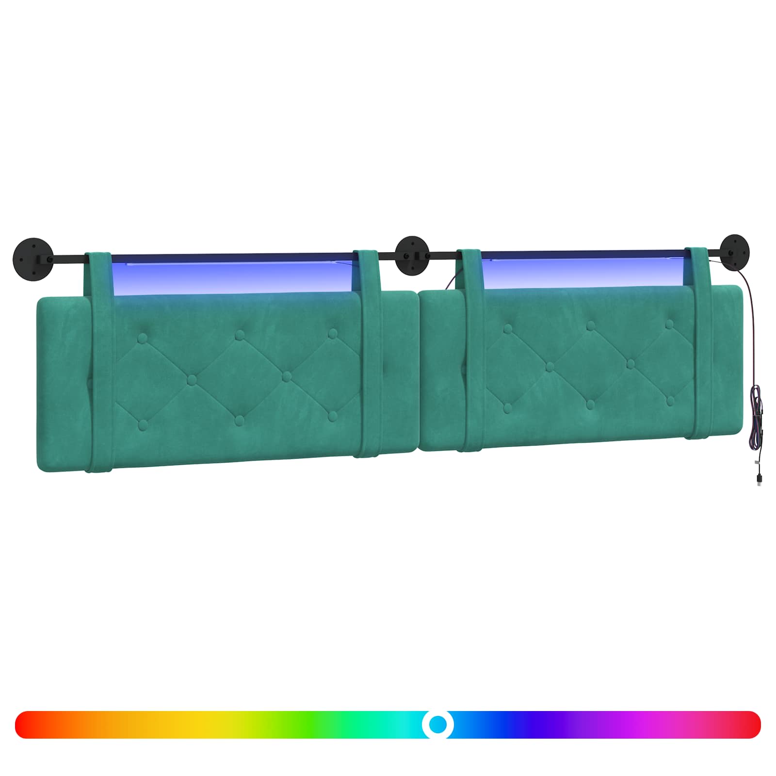 Tête de lit suspendue Avec lumière LED Turquoise Velours - XIOS