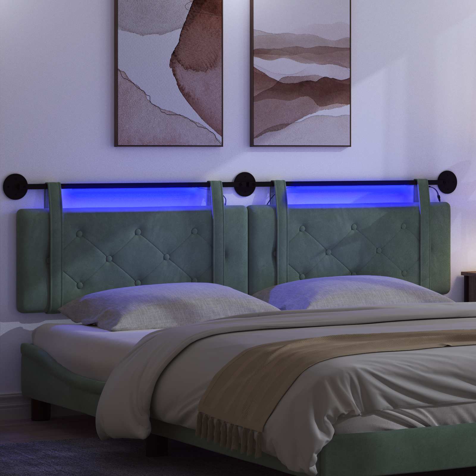 Tête de lit suspendue Avec lumière LED Vert Mer Velours - XIOS