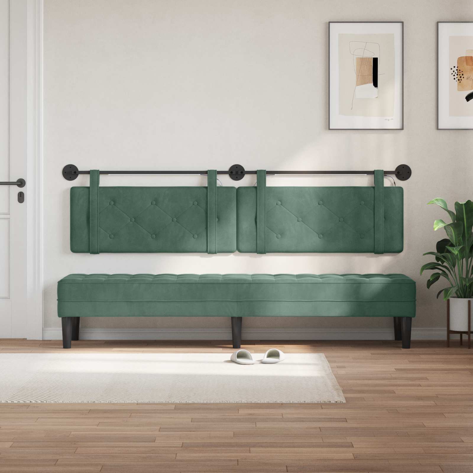 Tête de lit suspendue Avec lumière LED Vert Mer Velours - XIOS