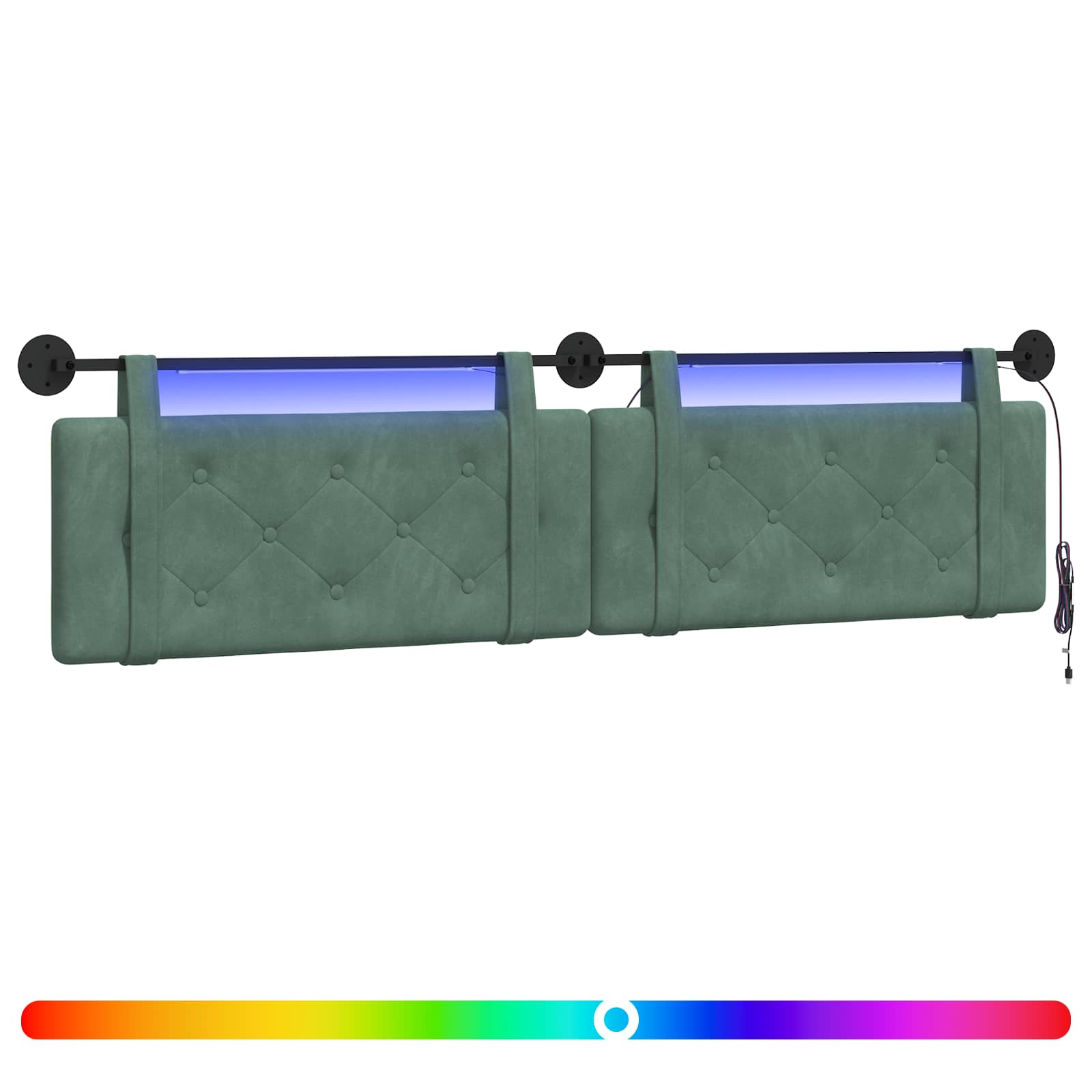 Tête de lit suspendue Avec lumière LED Vert Mer Velours - XIOS