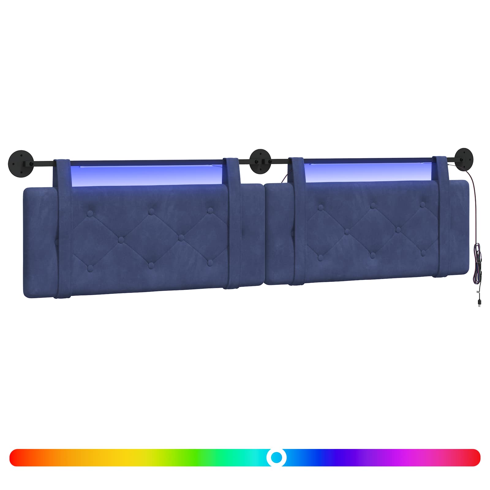 Tête de lit suspendue Avec lumière LED Bleu police Velours - XIOS