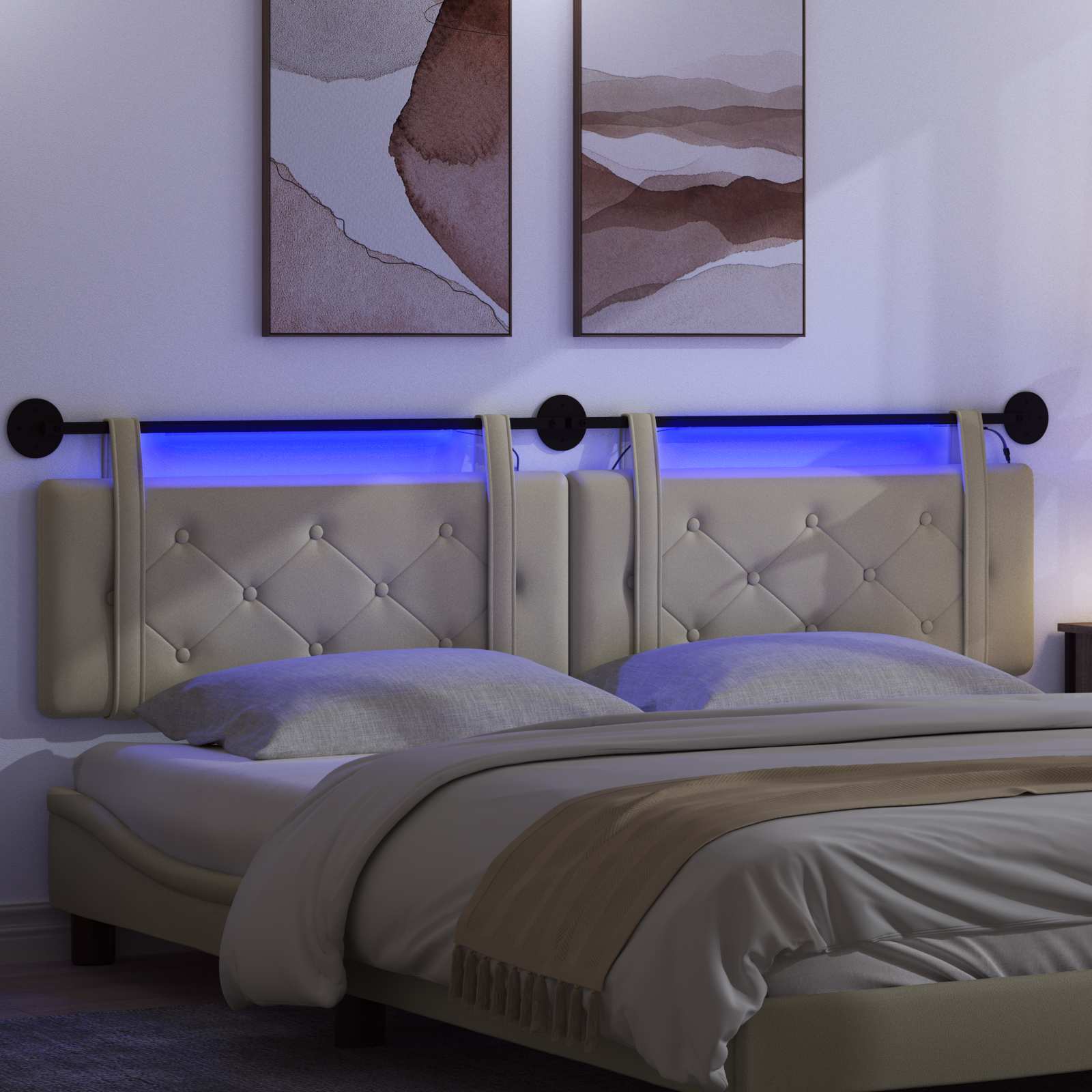 Tête de lit suspendue Avec lumière LED Crème Simili cuir - XIOS
