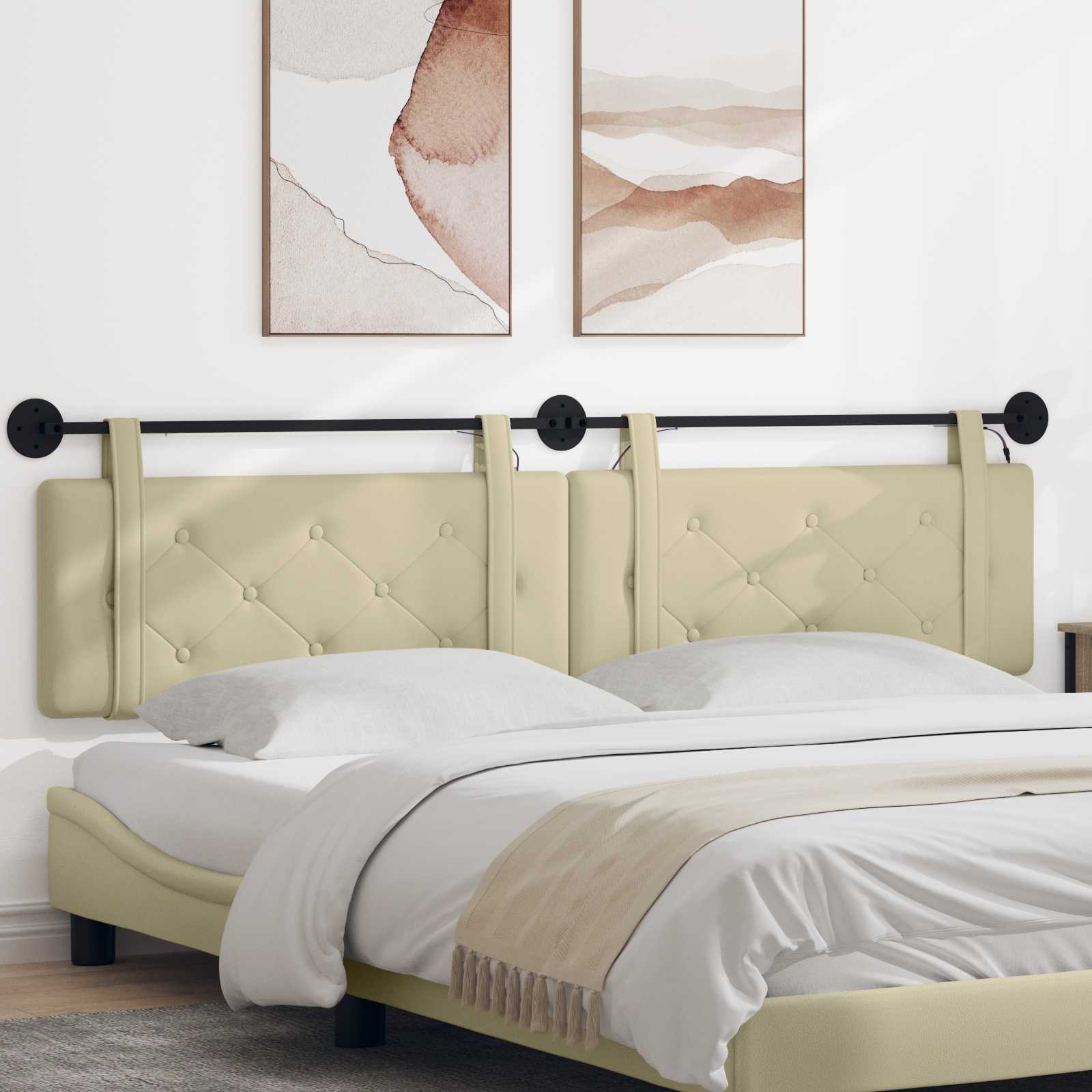 Tête de lit suspendue Avec lumière LED Crème Simili cuir - XIOS