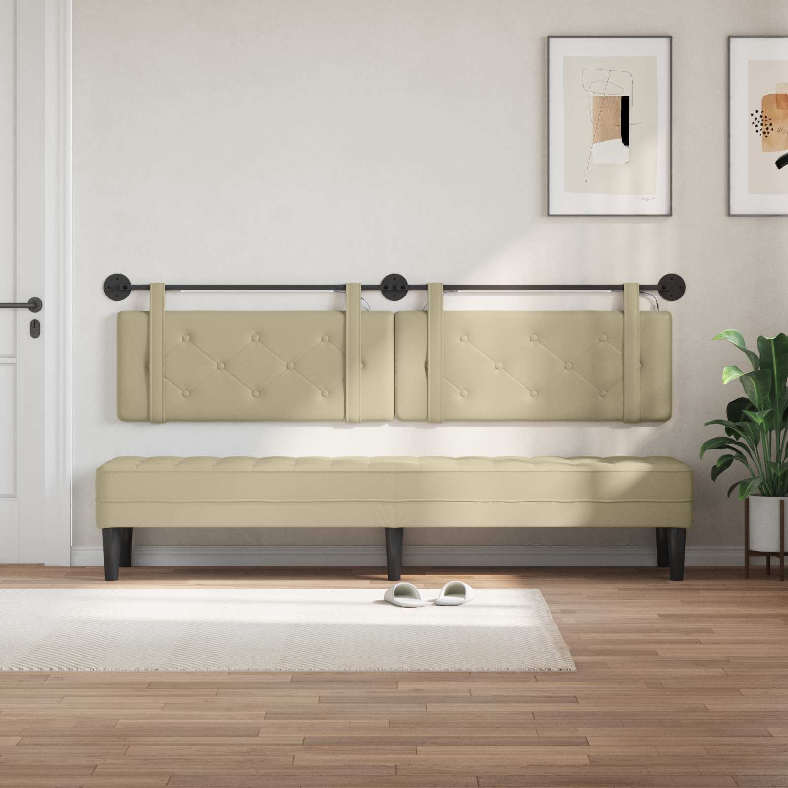 Tête de lit suspendue Avec lumière LED Crème Simili cuir - XIOS
