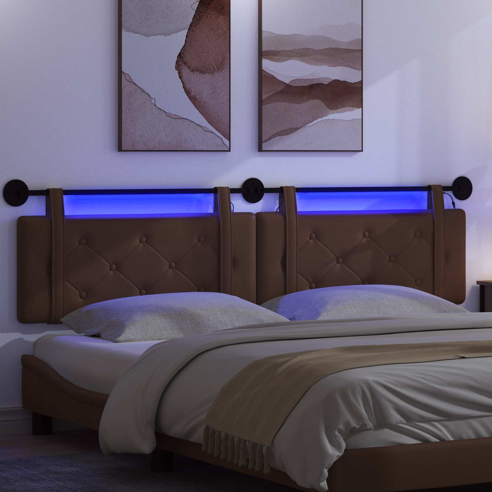 Tête de lit suspendue Avec lumière LED Marron Simili cuir - XIOS